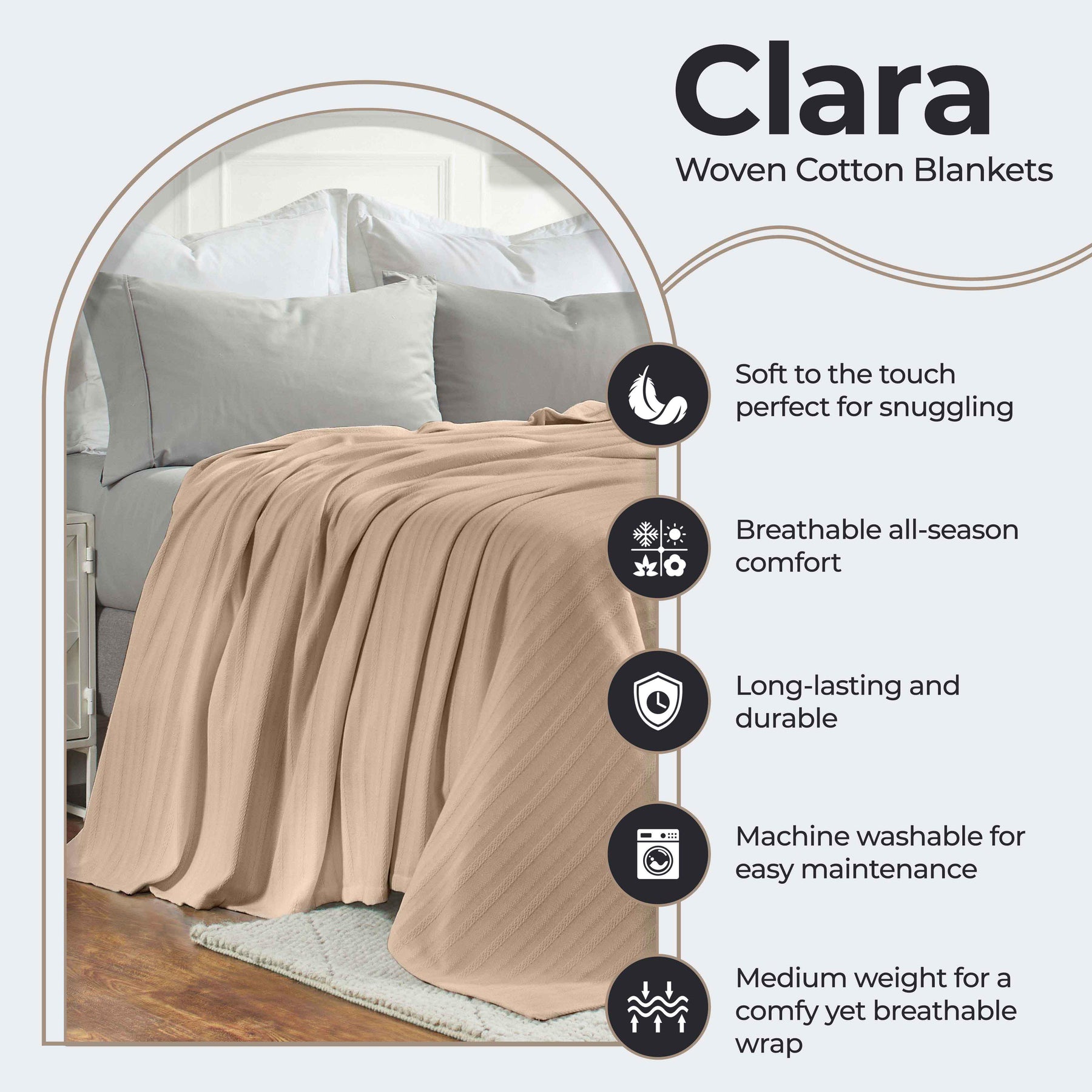Clara Cotton Textured Jacquard Striped Lightweight Woven Blanket