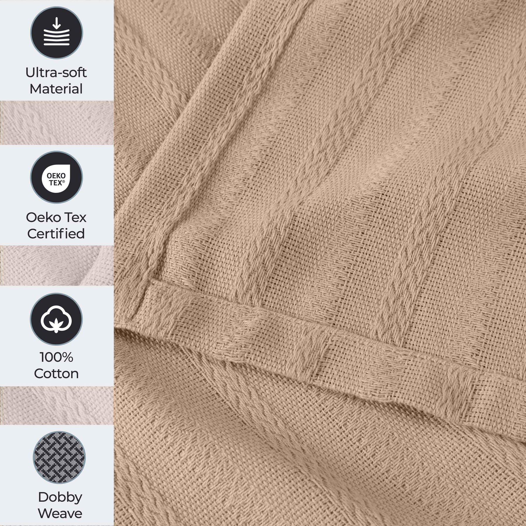 Clara Cotton Textured Jacquard Striped Lightweight Woven Blanket