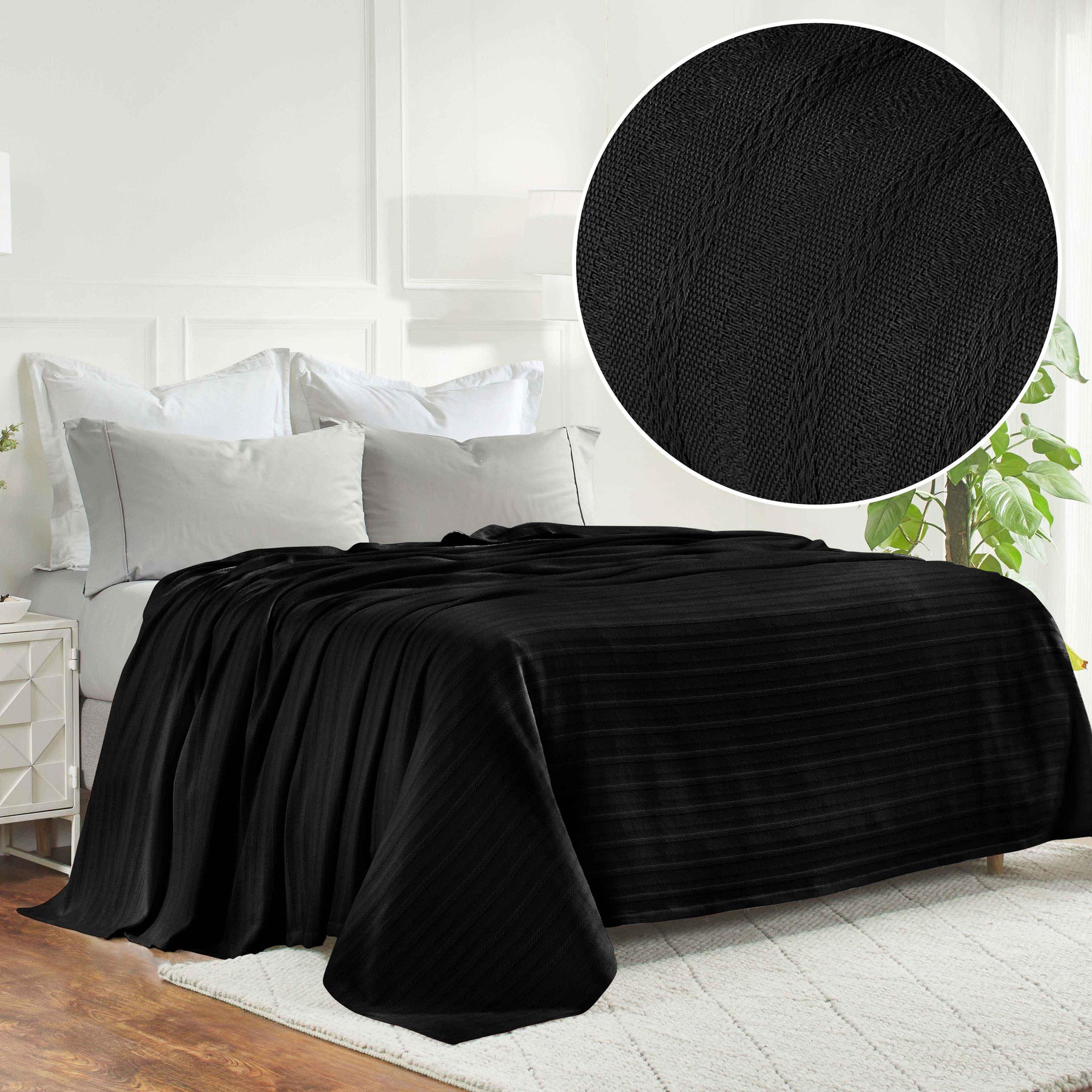 Clara Cotton Textured Jacquard Striped Lightweight Woven Blanket