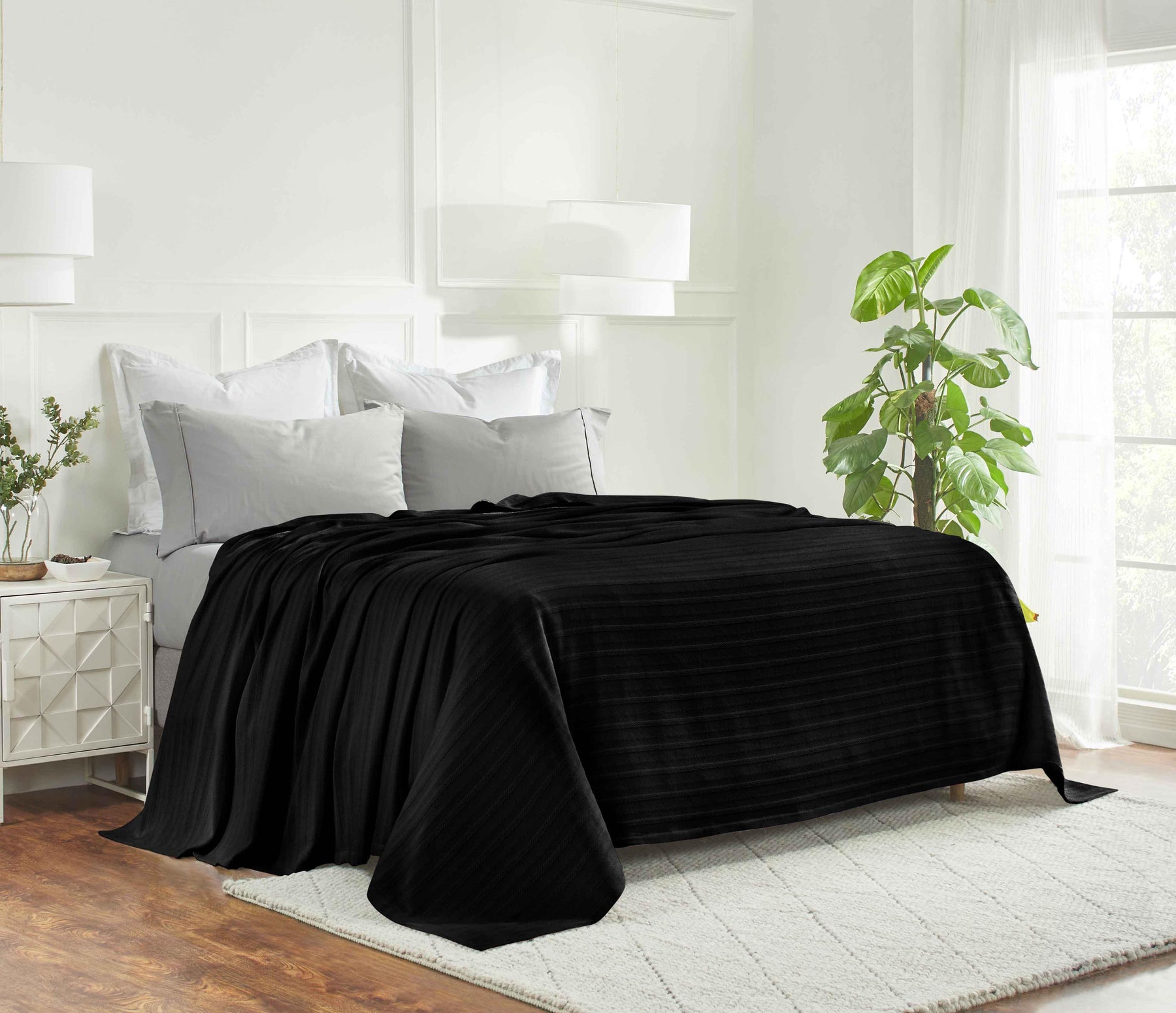 Clara Cotton Textured Jacquard Striped Lightweight Woven Blanket