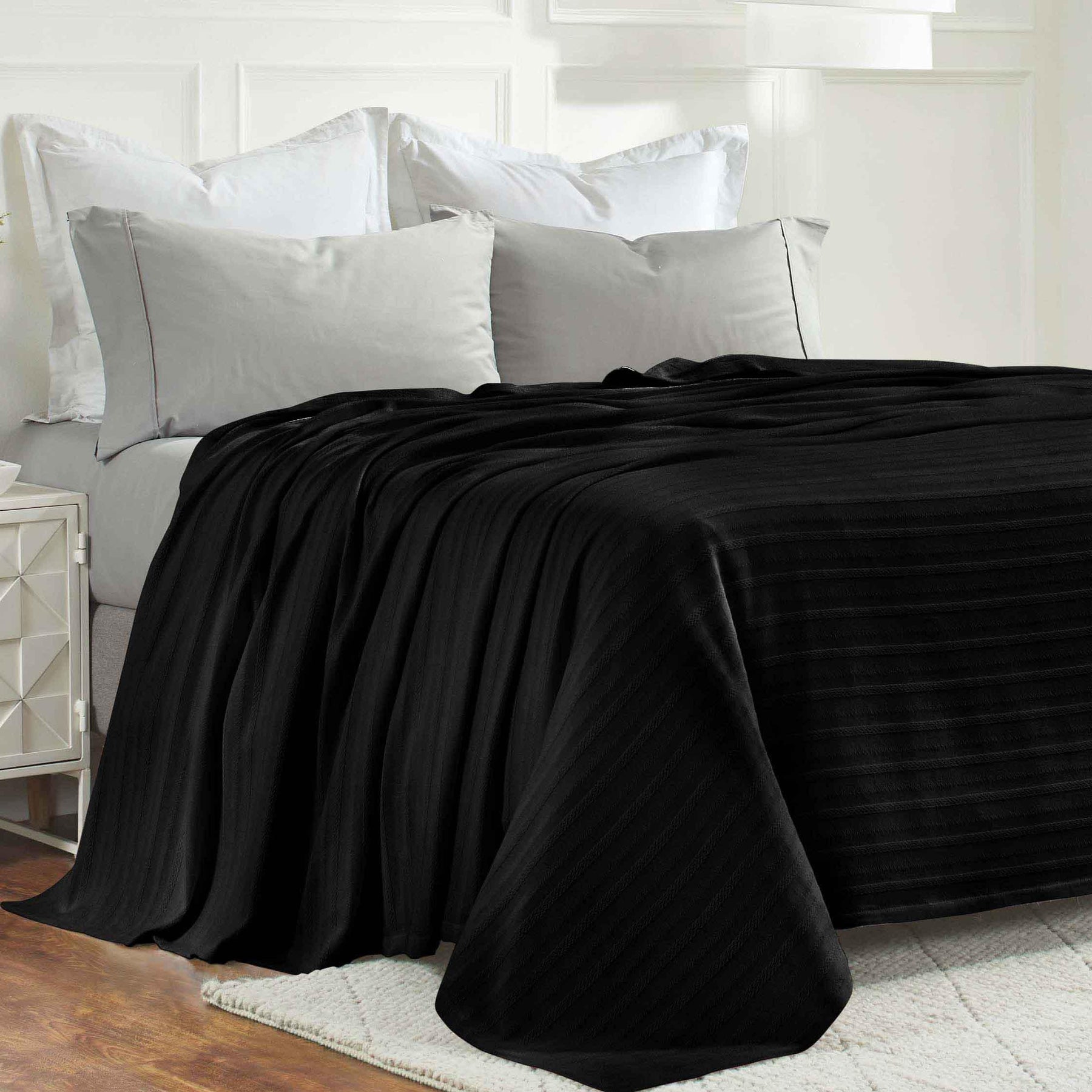 Clara Cotton Textured Jacquard Striped Lightweight Woven Blanket
