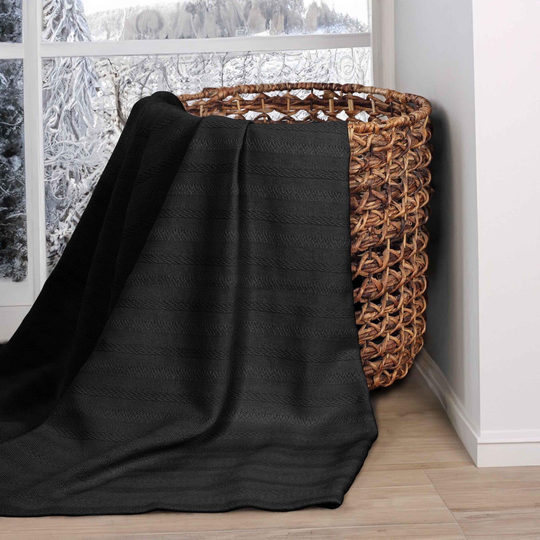 Clara Cotton Textured Jacquard Striped Lightweight Woven Blanket