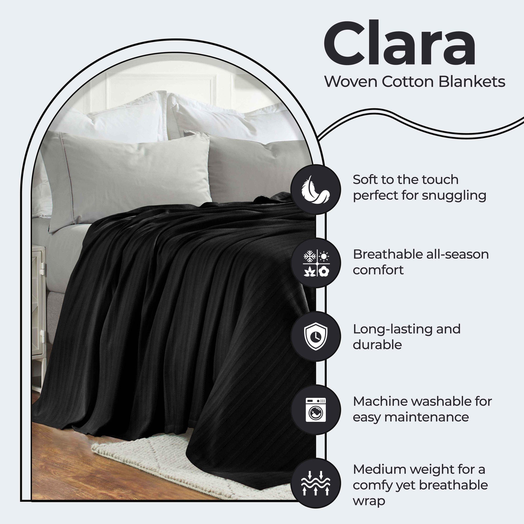 Clara Cotton Textured Jacquard Striped Lightweight Woven Blanket