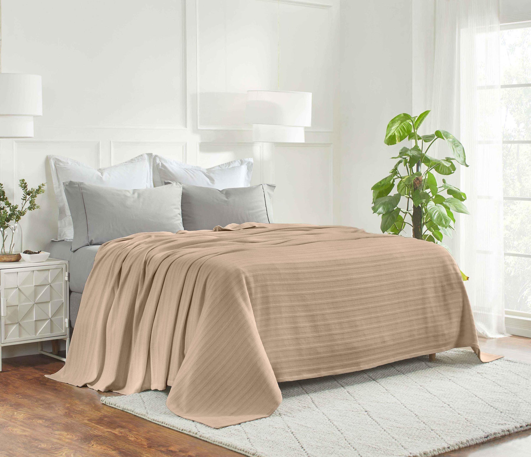 Clara Cotton Textured Jacquard Striped Lightweight Woven Blanket