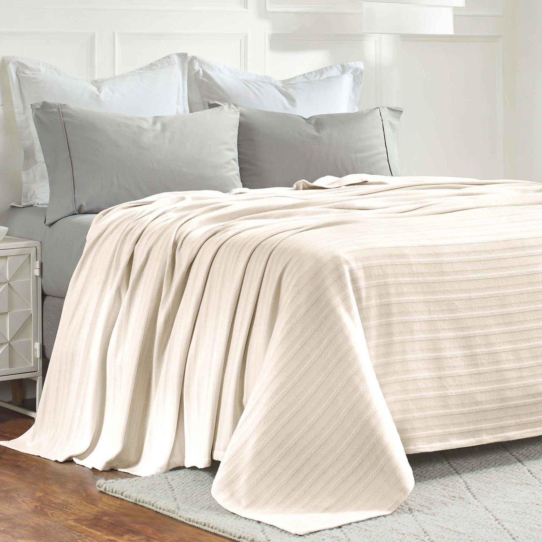 Clara Cotton Textured Jacquard Striped Lightweight Woven Blanket