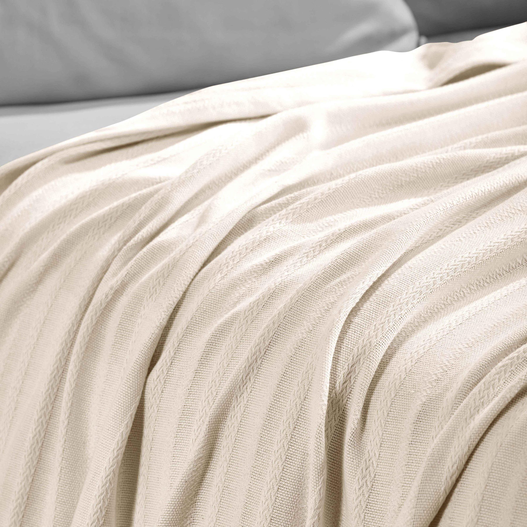 Clara Cotton Textured Jacquard Striped Lightweight Woven Blanket
