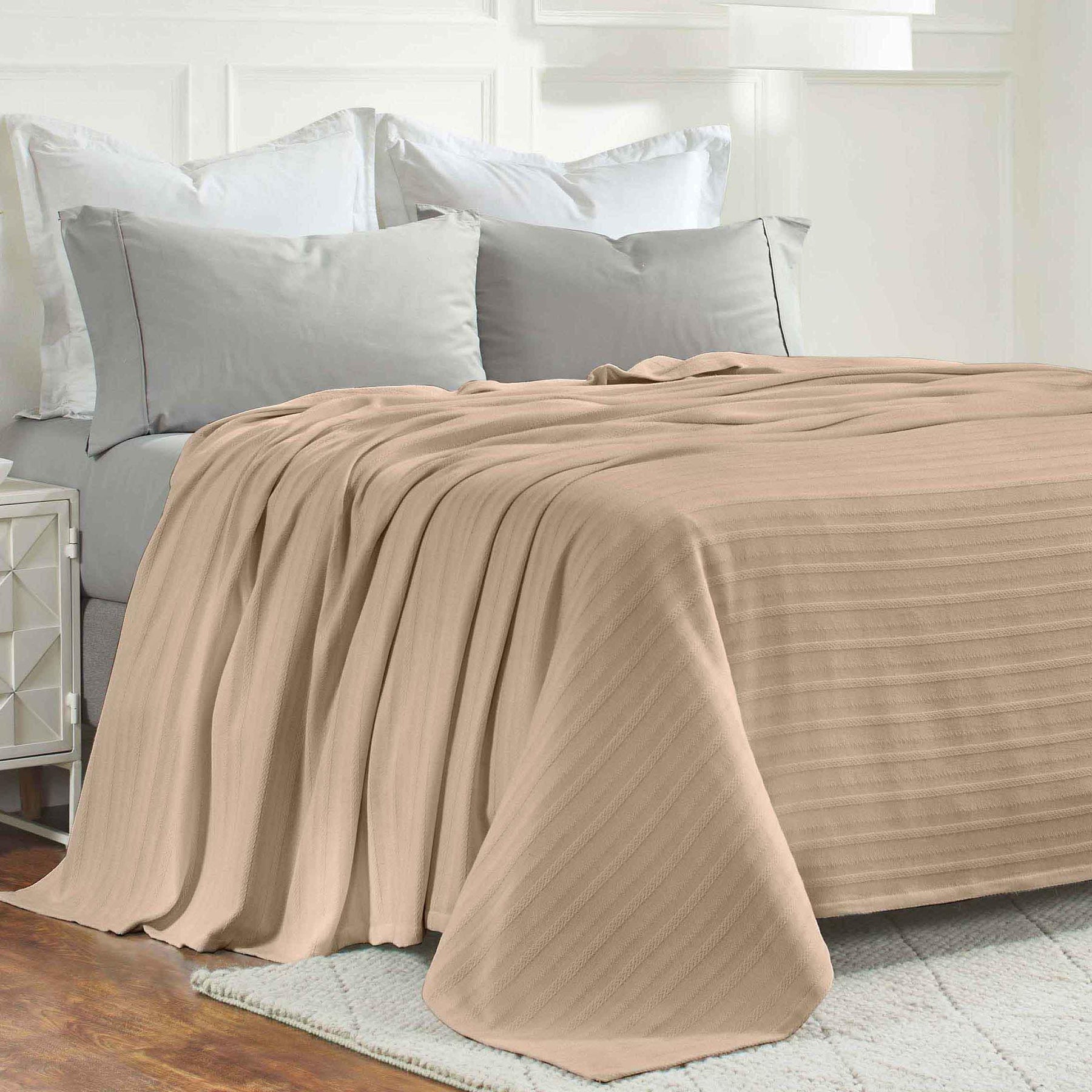 Clara Cotton Textured Jacquard Striped Lightweight Woven Blanket