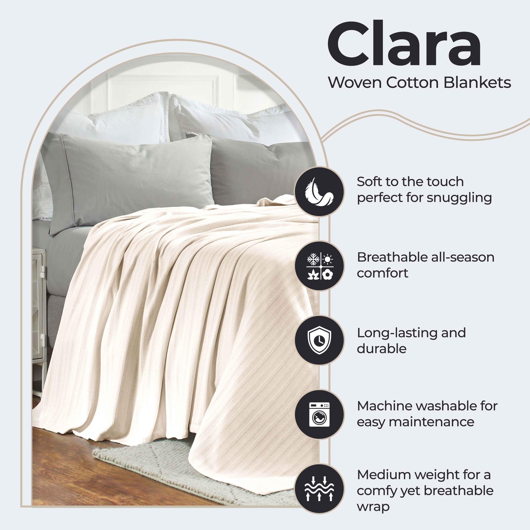 Clara Cotton Textured Jacquard Striped Lightweight Woven Blanket
