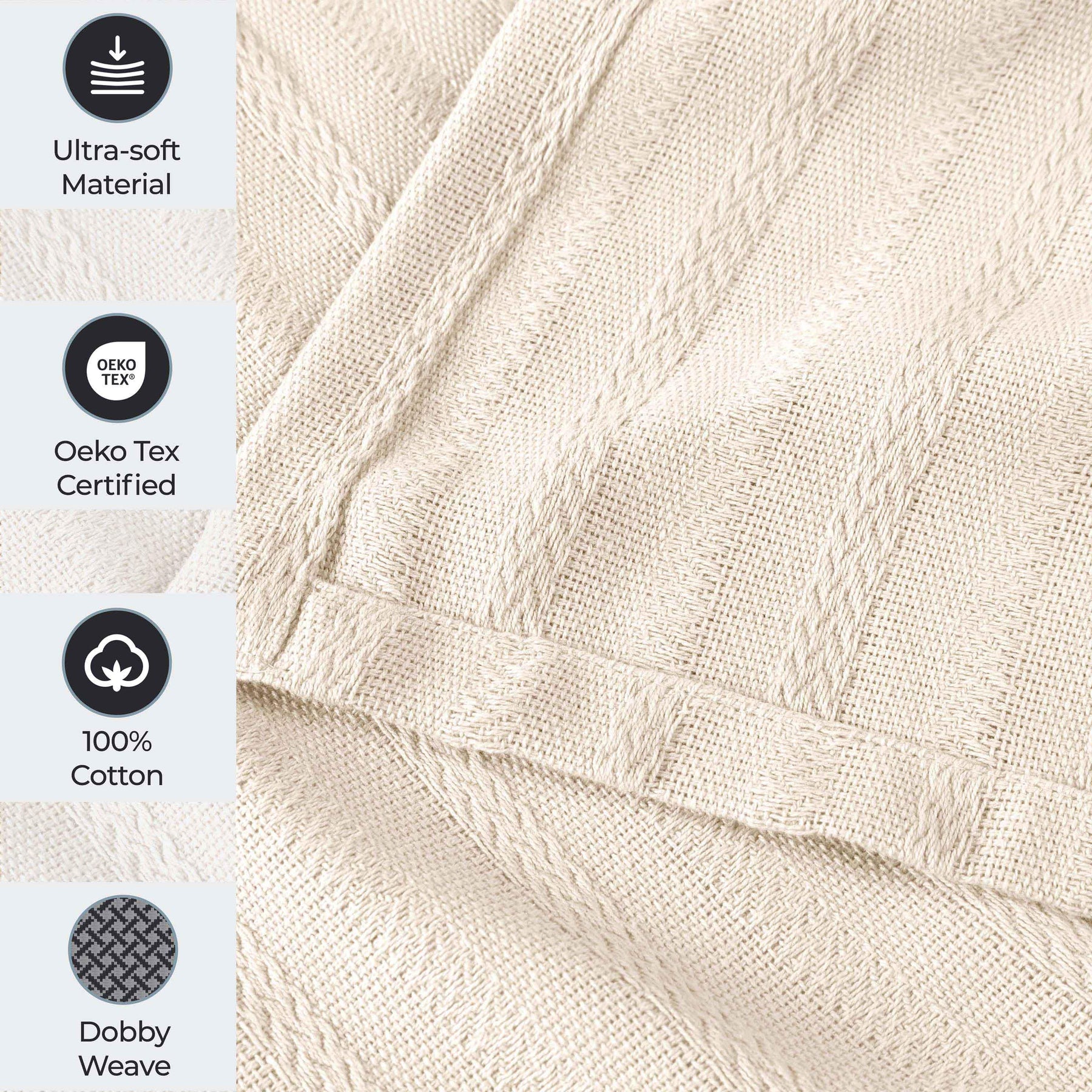 Clara Cotton Textured Jacquard Striped Lightweight Woven Blanket