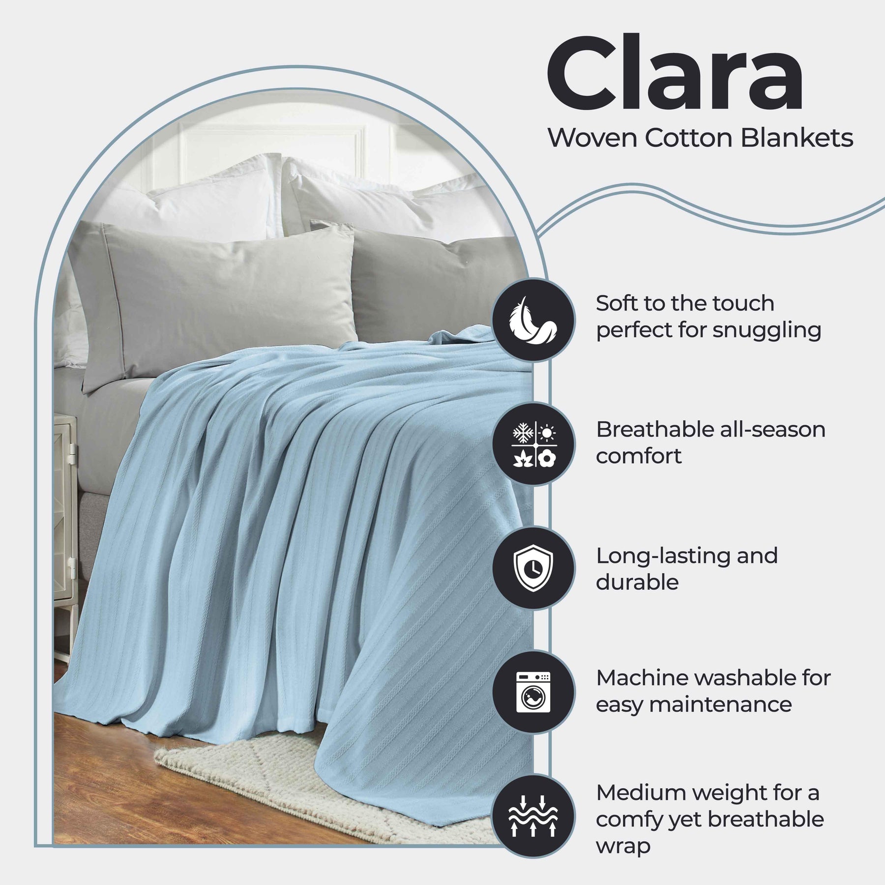 Clara Cotton Textured Jacquard Striped Lightweight Woven Blanket