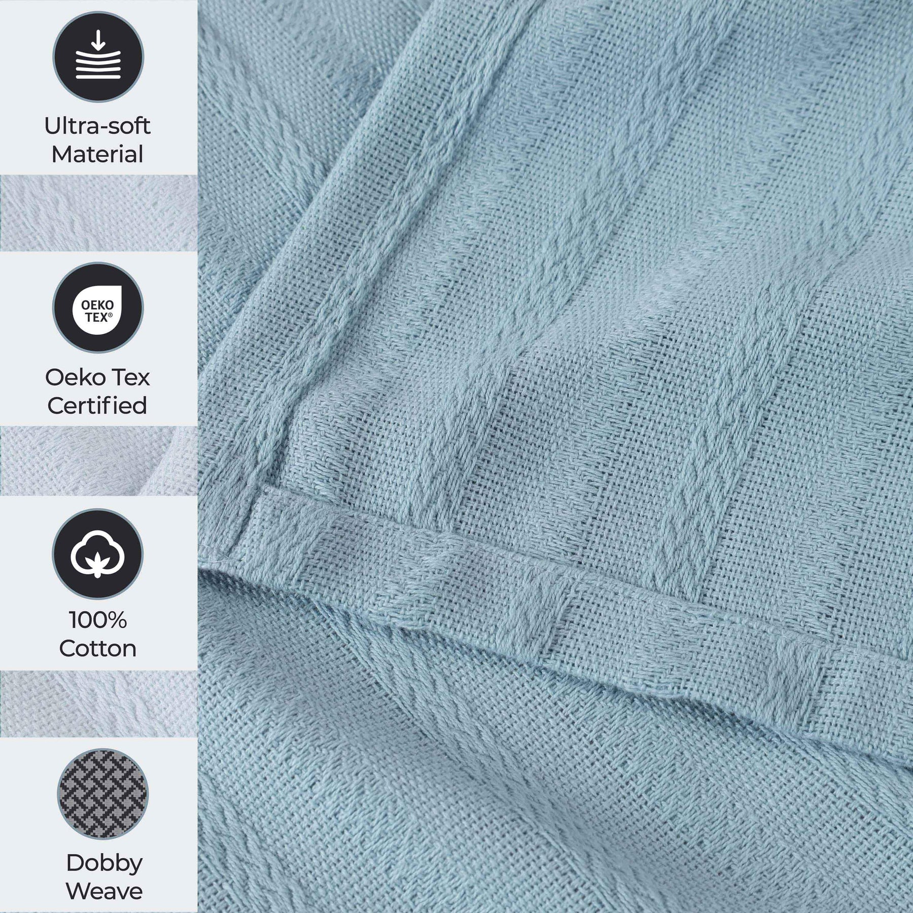 Clara Cotton Textured Jacquard Striped Lightweight Woven Blanket