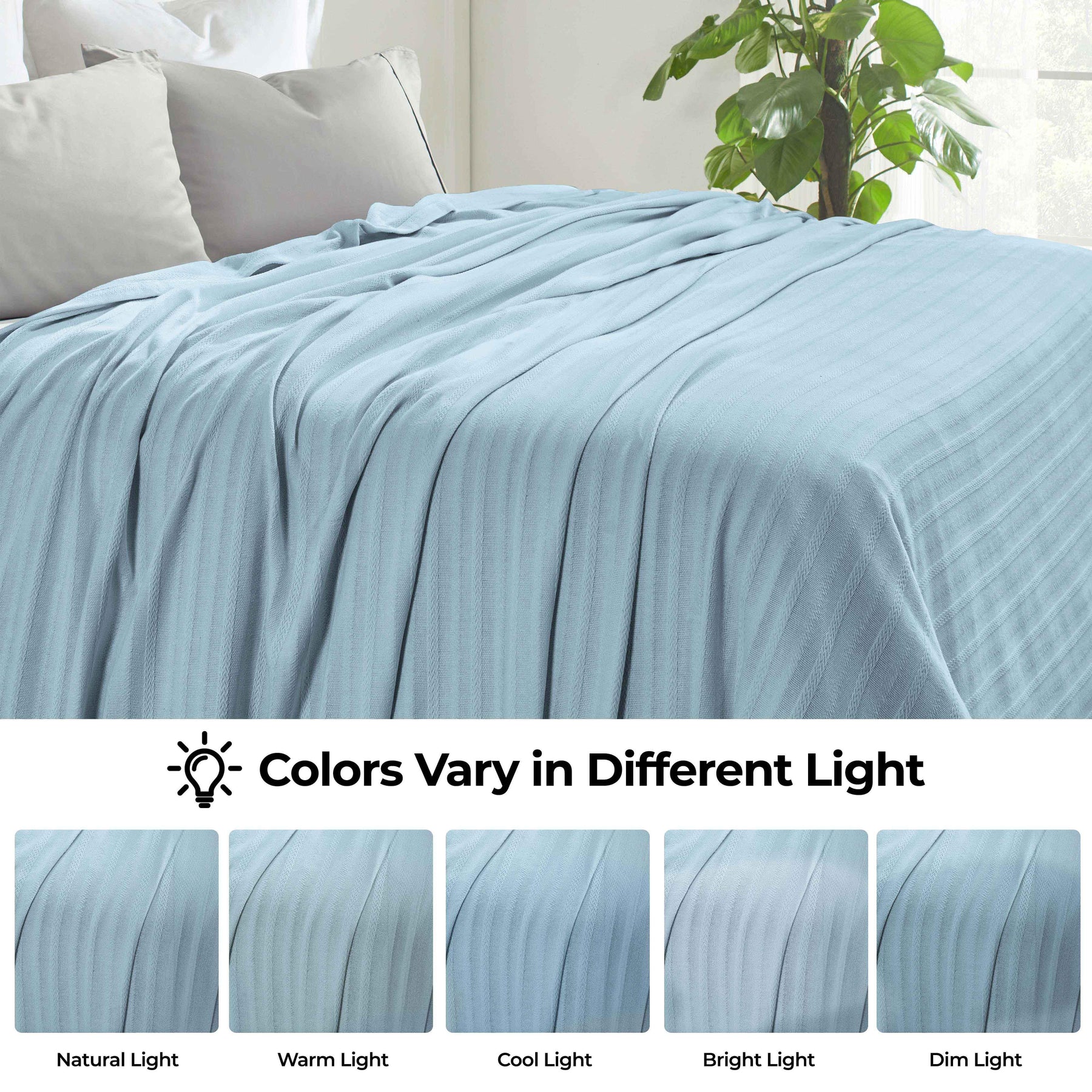 Clara Cotton Textured Jacquard Striped Lightweight Woven Blanket