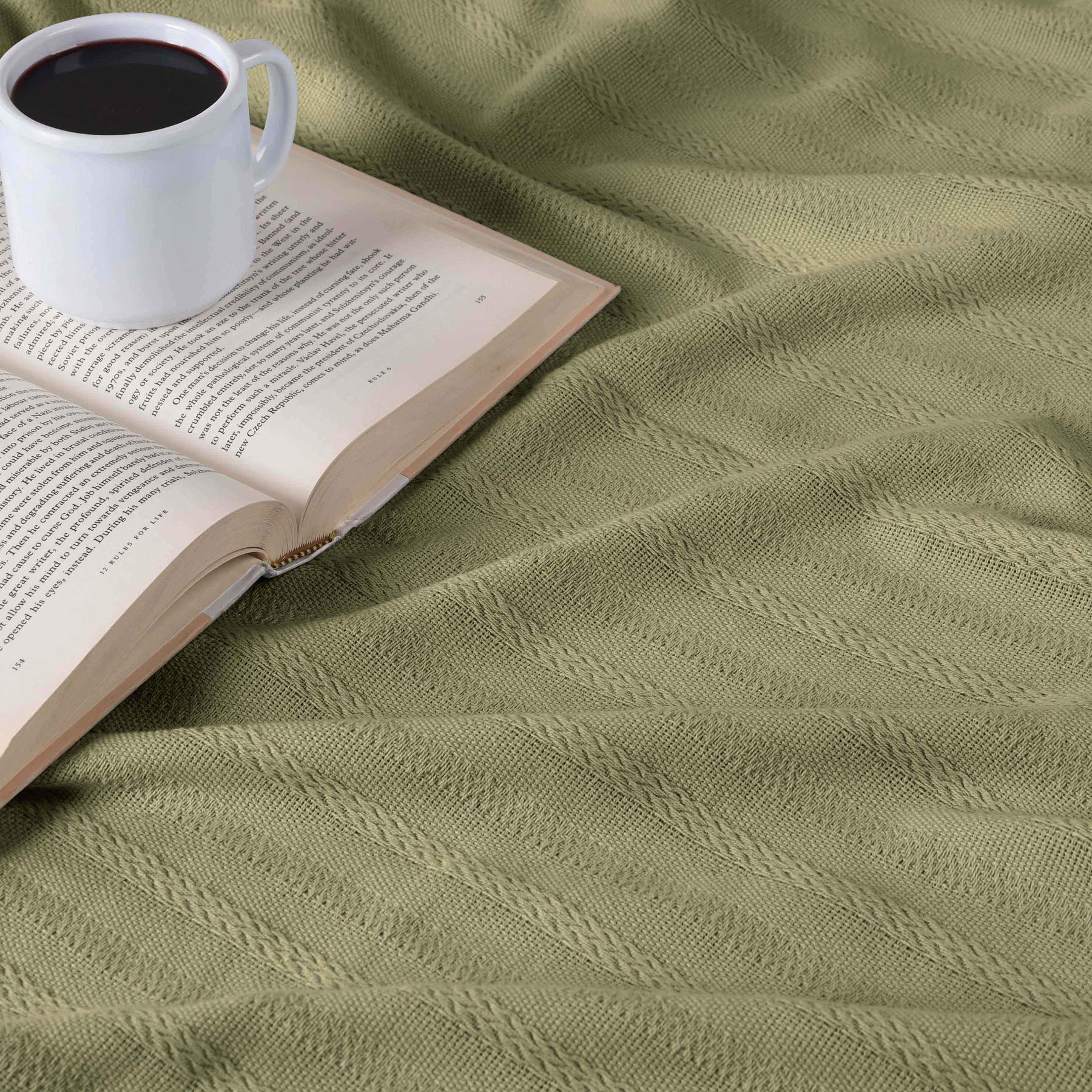 Clara Cotton Textured Jacquard Striped Lightweight Woven Blanket