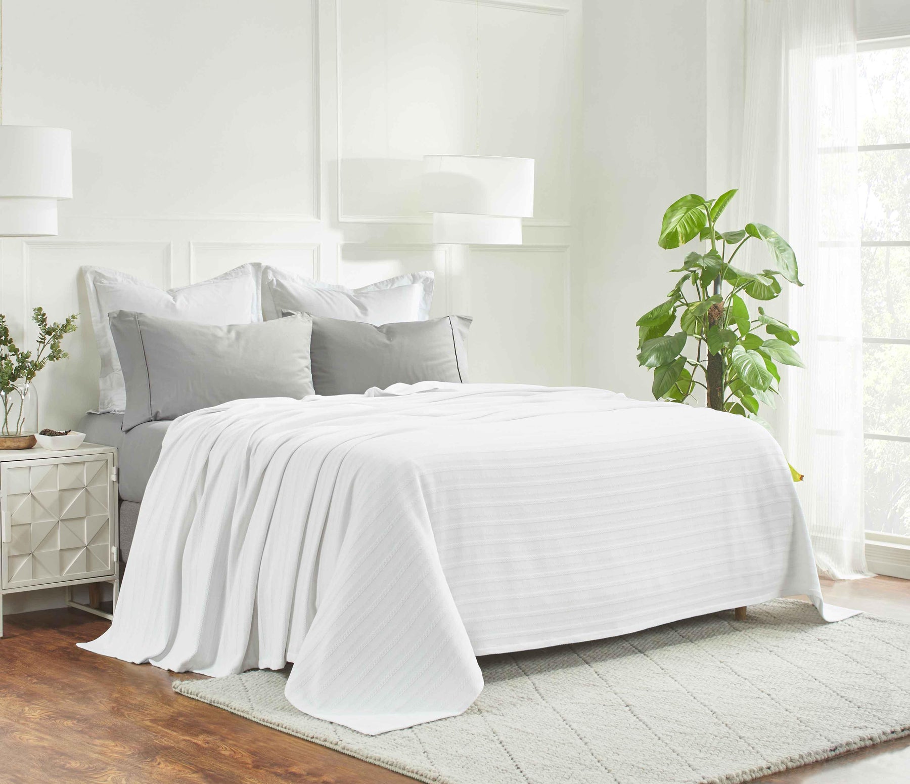 Clara Cotton Textured Jacquard Striped Lightweight Woven Blanket