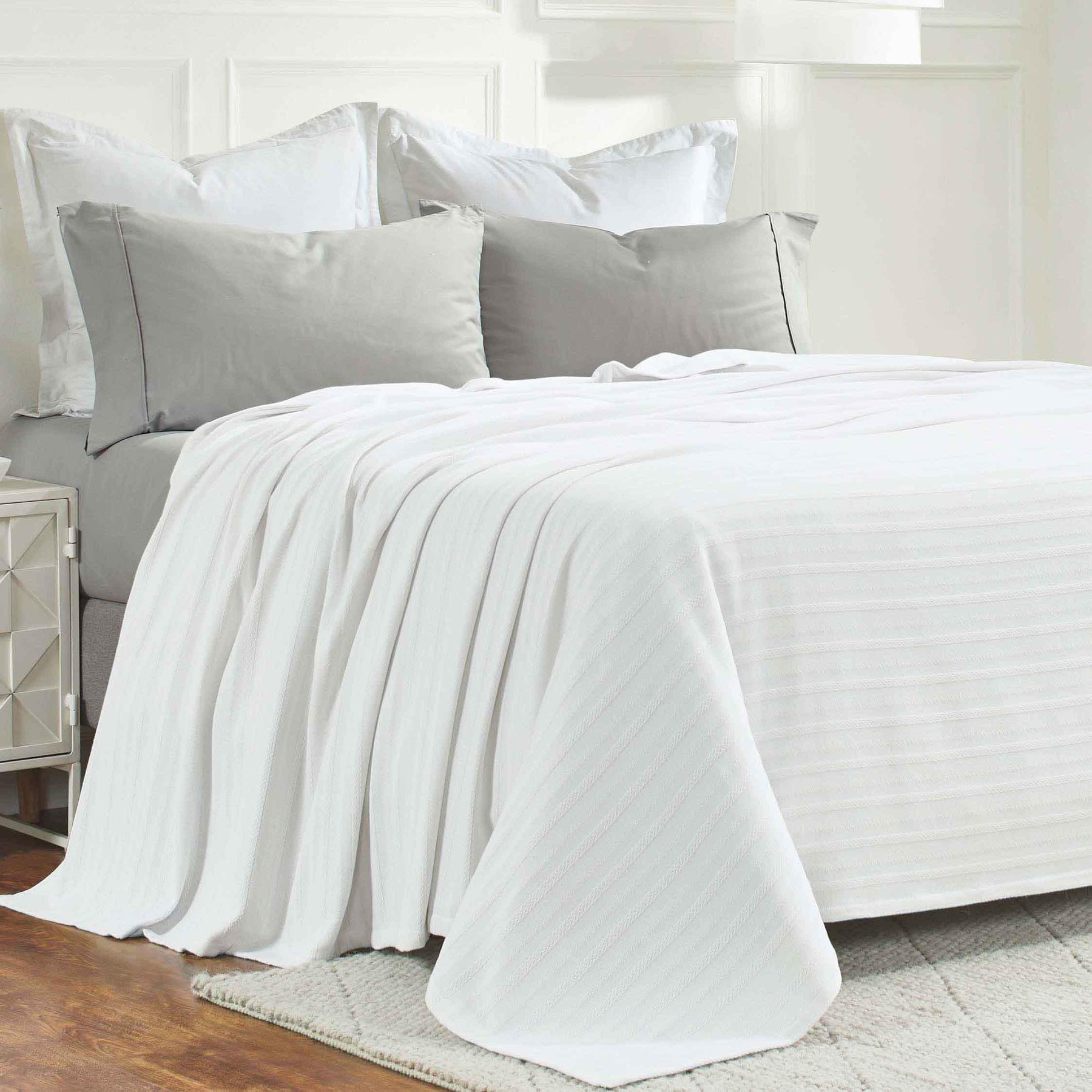 Clara Cotton Textured Jacquard Striped Lightweight Woven Blanket