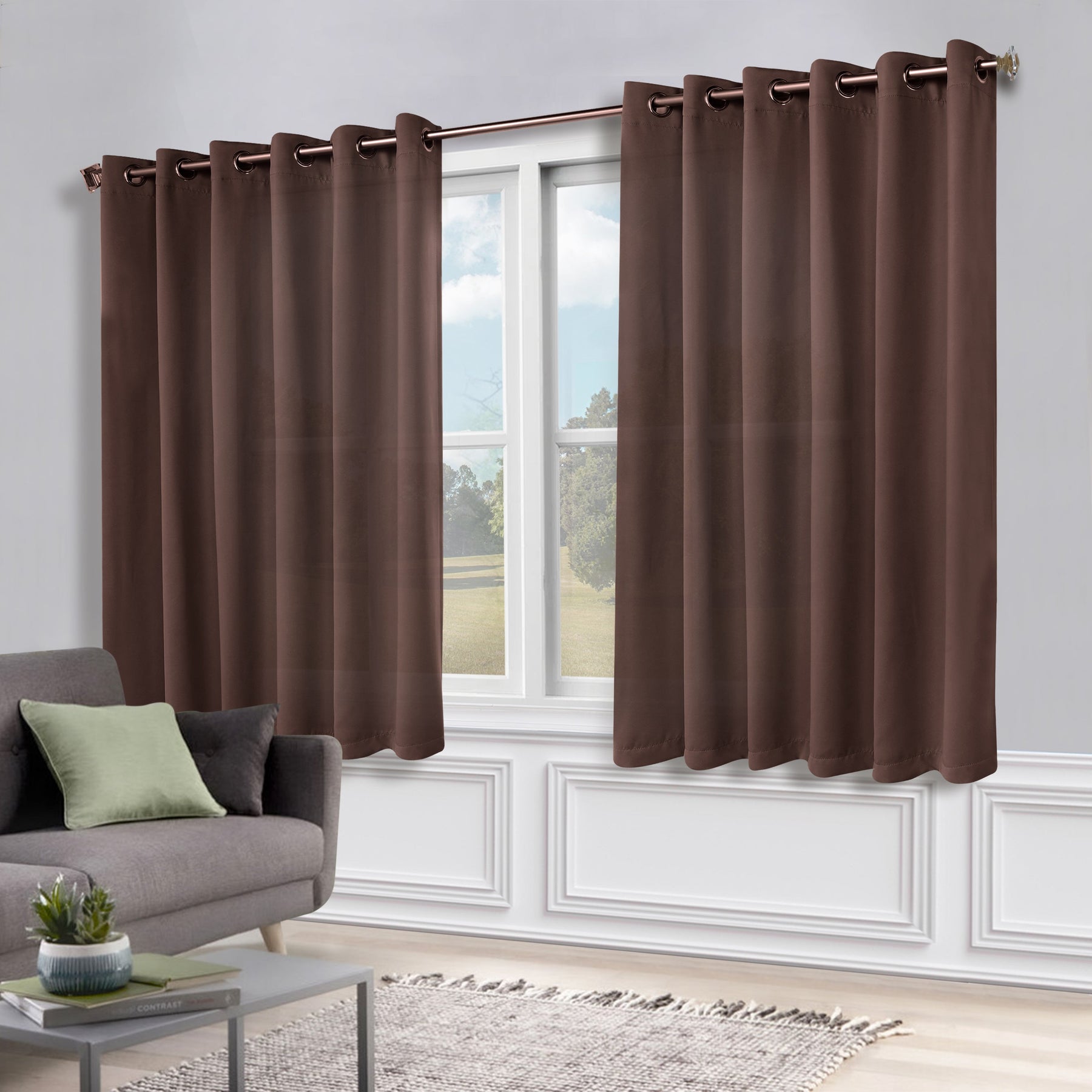 Classic Modern Solid Room Darkening Blackout Curtain Panels, Set of 2