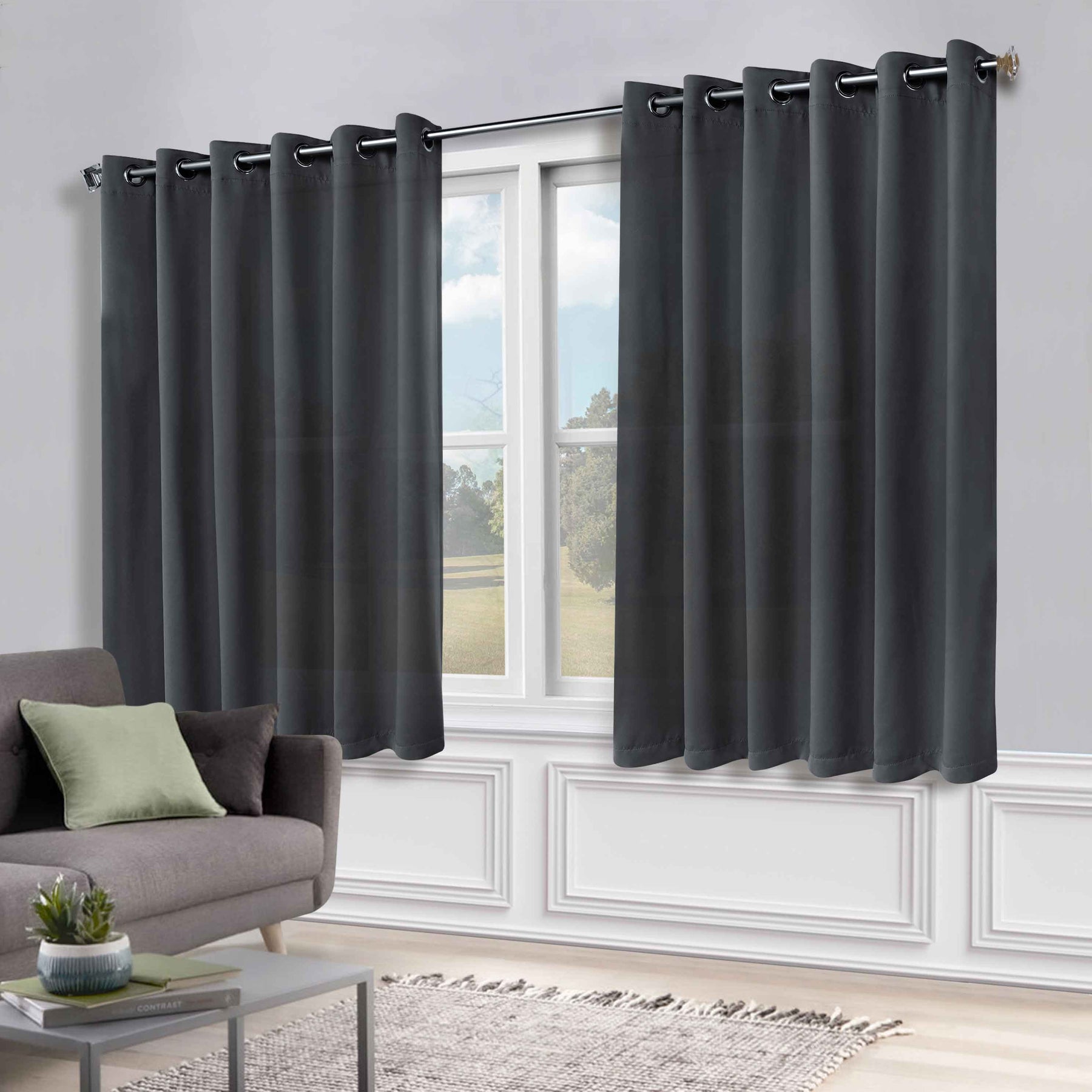 Classic Modern Solid Room Darkening Blackout Curtain Panels, Set of 2