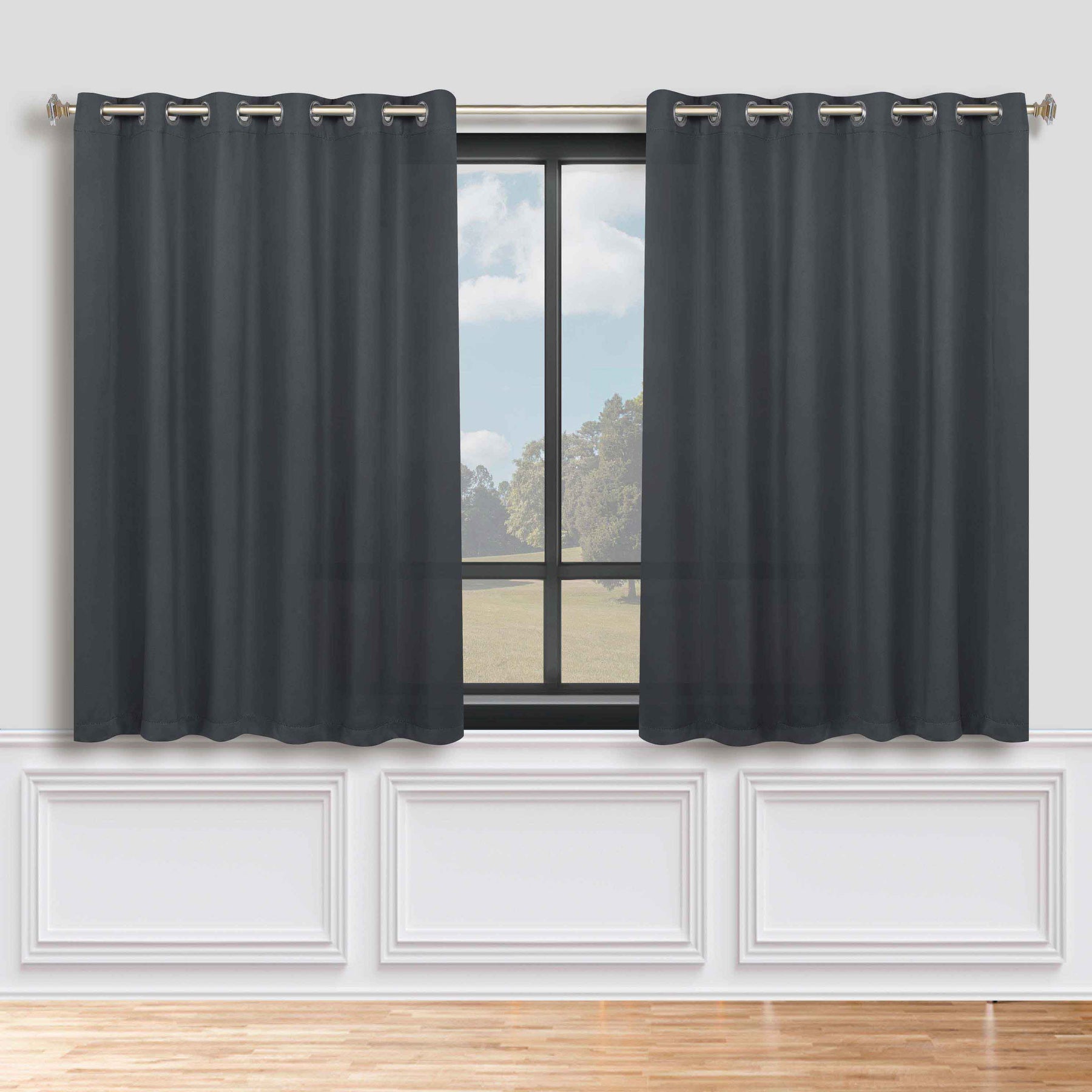 Classic Modern Solid Room Darkening Blackout Curtain Panels, Set of 2
