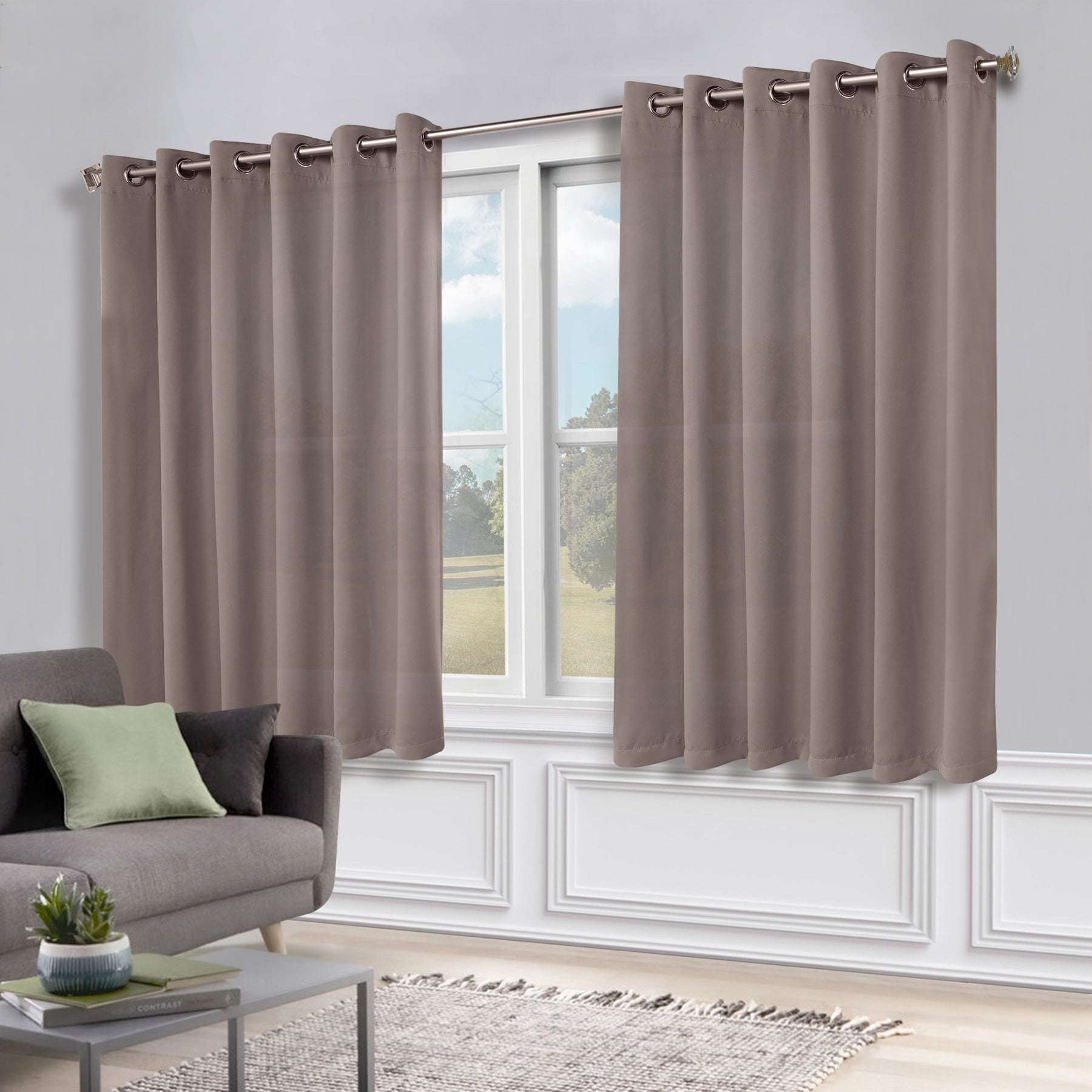 Classic Modern Solid Room Darkening Blackout Curtain Panels, Set of 2