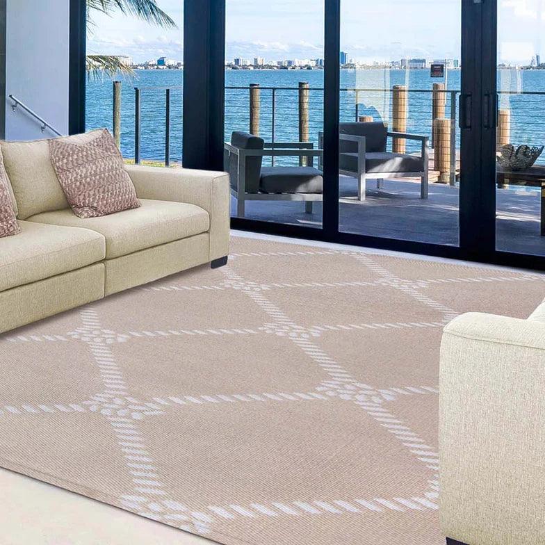 Coastal Geometric Lattice Indoor Outdoor Luxurious Area Rug