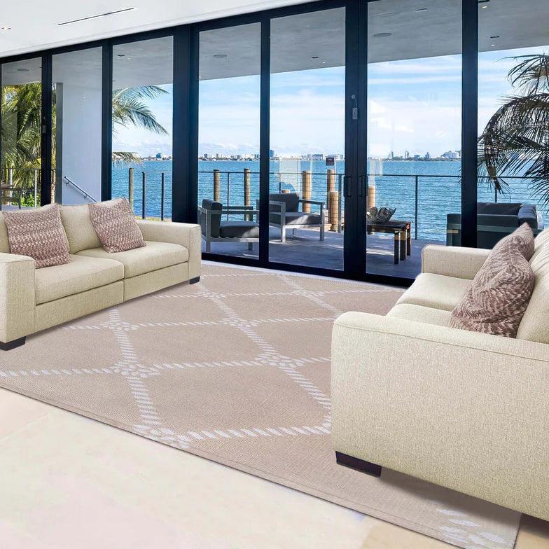 Coastal Geometric Lattice Indoor Outdoor Luxurious Area Rug