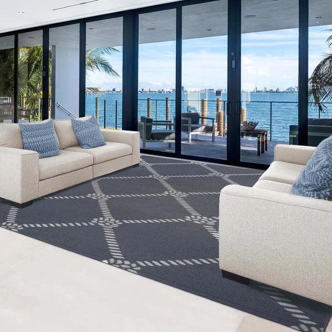 Coastal Geometric Lattice Indoor Outdoor Luxurious Area Rug
