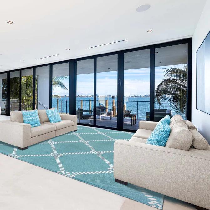 Coastal Geometric Lattice Indoor Outdoor Luxurious Area Rug