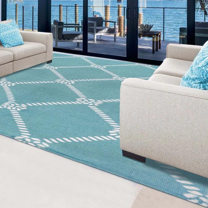 Coastal Geometric Lattice Indoor Outdoor Luxurious Area Rug