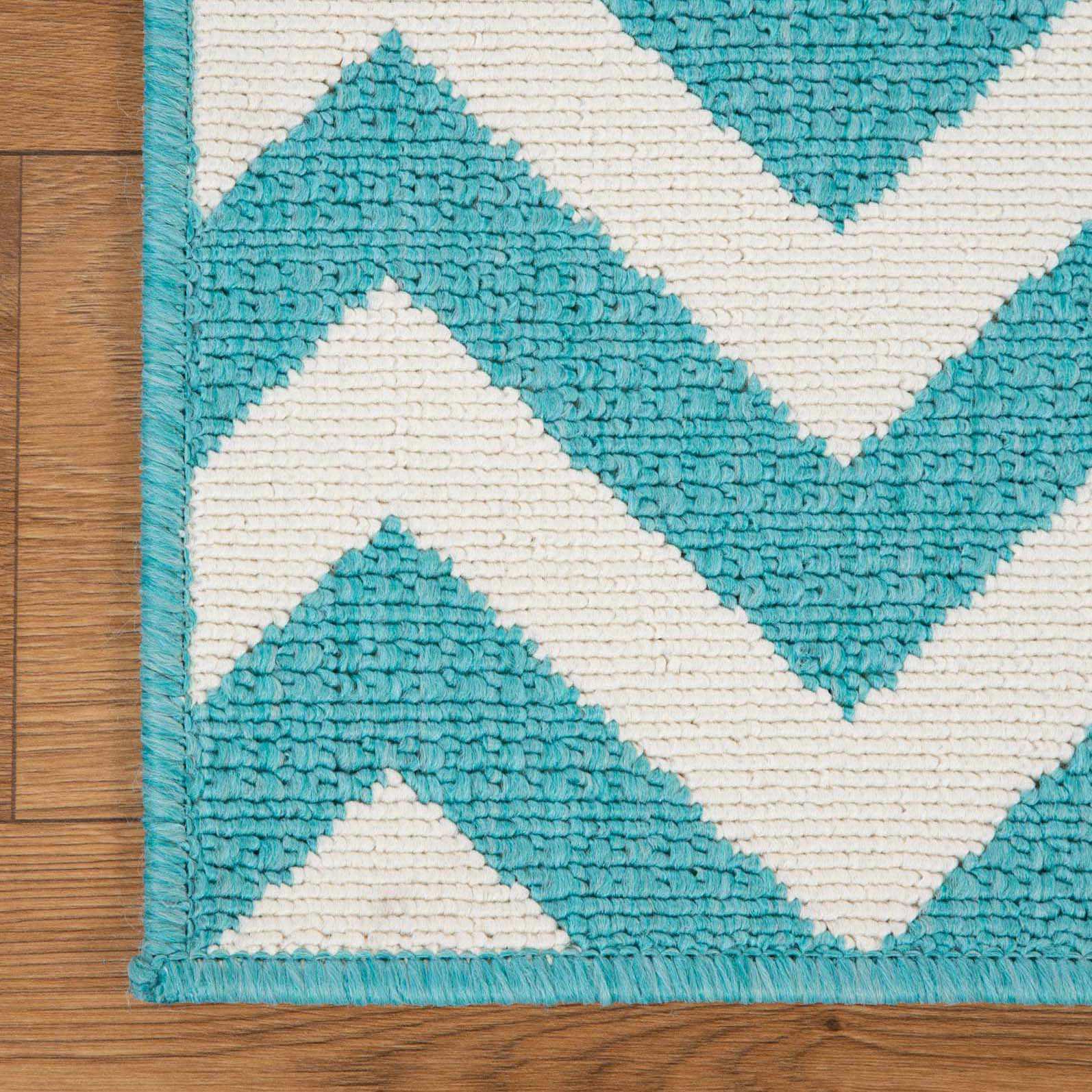 Coastal Herringbone Chevron Indoor Outdoor Area Rug