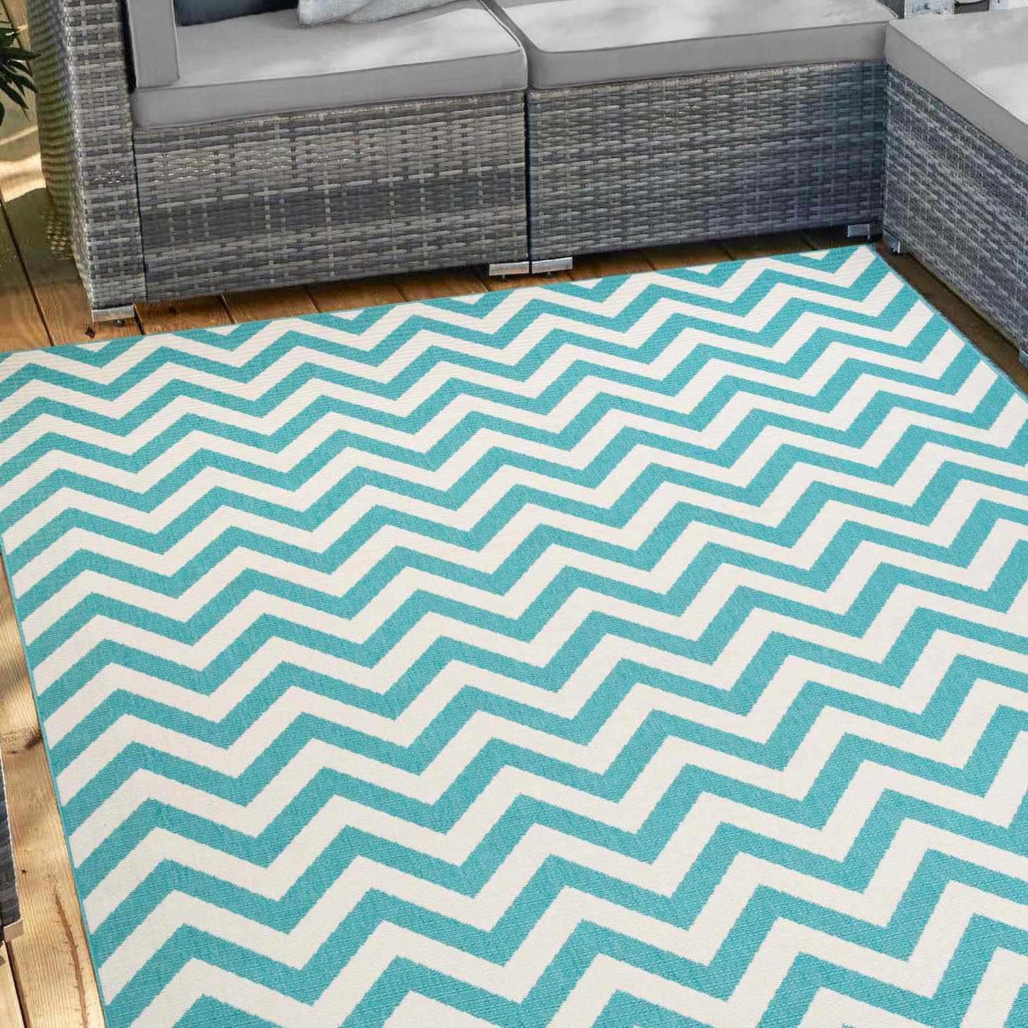 Coastal Herringbone Chevron Indoor Outdoor Area Rug
