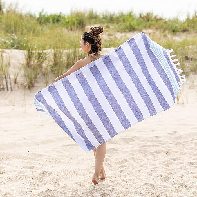 Coastal Resort Stripe Fouta 2 Piece Beach Towel with Tassels