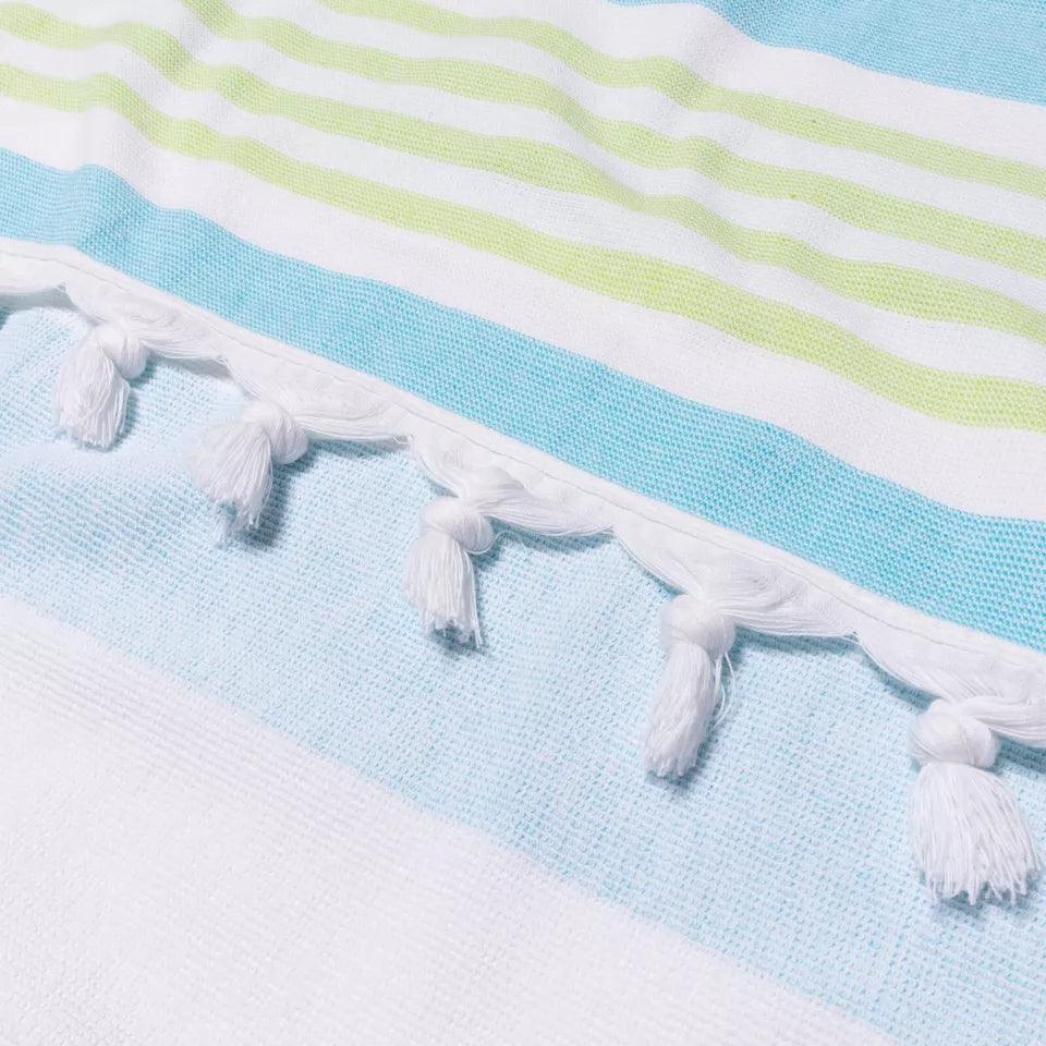 Coastal Resort Stripe Fouta 4 Piece Beach Towel with Tassels
