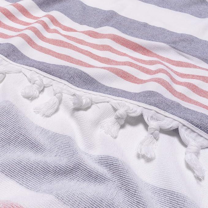 Coastal Resort Stripe Fouta 4 Piece Beach Towel with Tassels