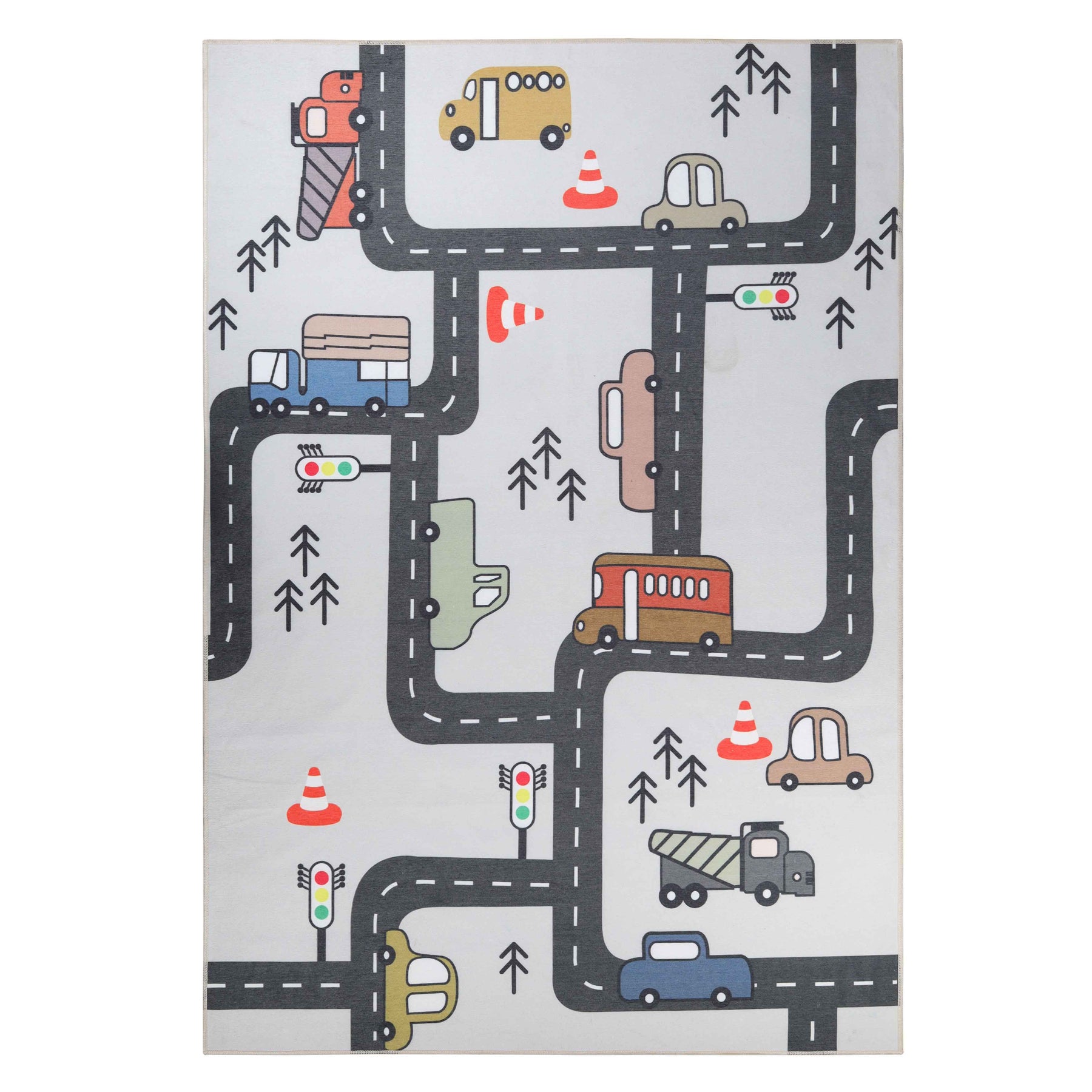 Construction Zone Non-Slip Kids Playroom Washable Indoor Area Rug