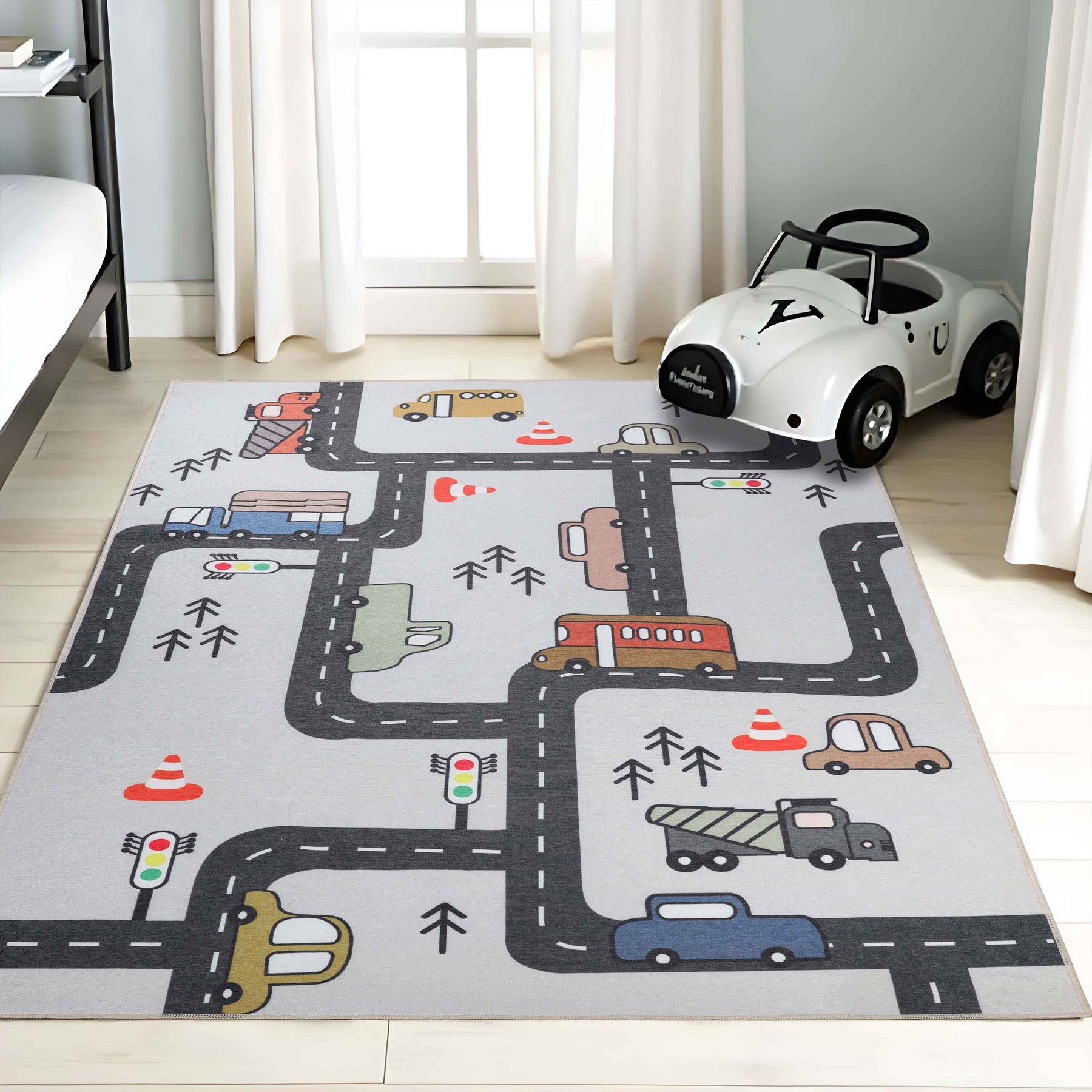 Construction Zone Non-Slip Kids Playroom Washable Indoor Area Rug
