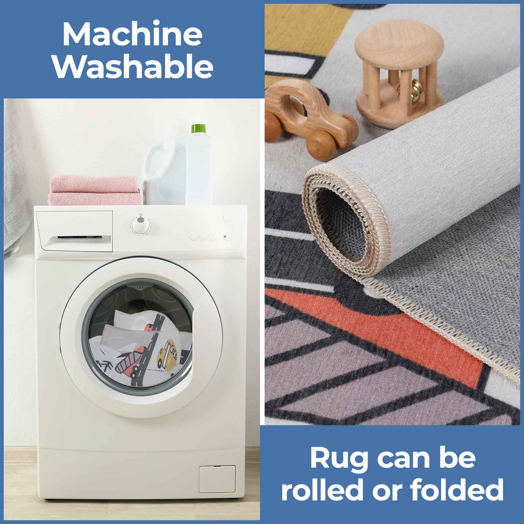 Construction Zone Non-Slip Kids Playroom Washable Indoor Area Rug