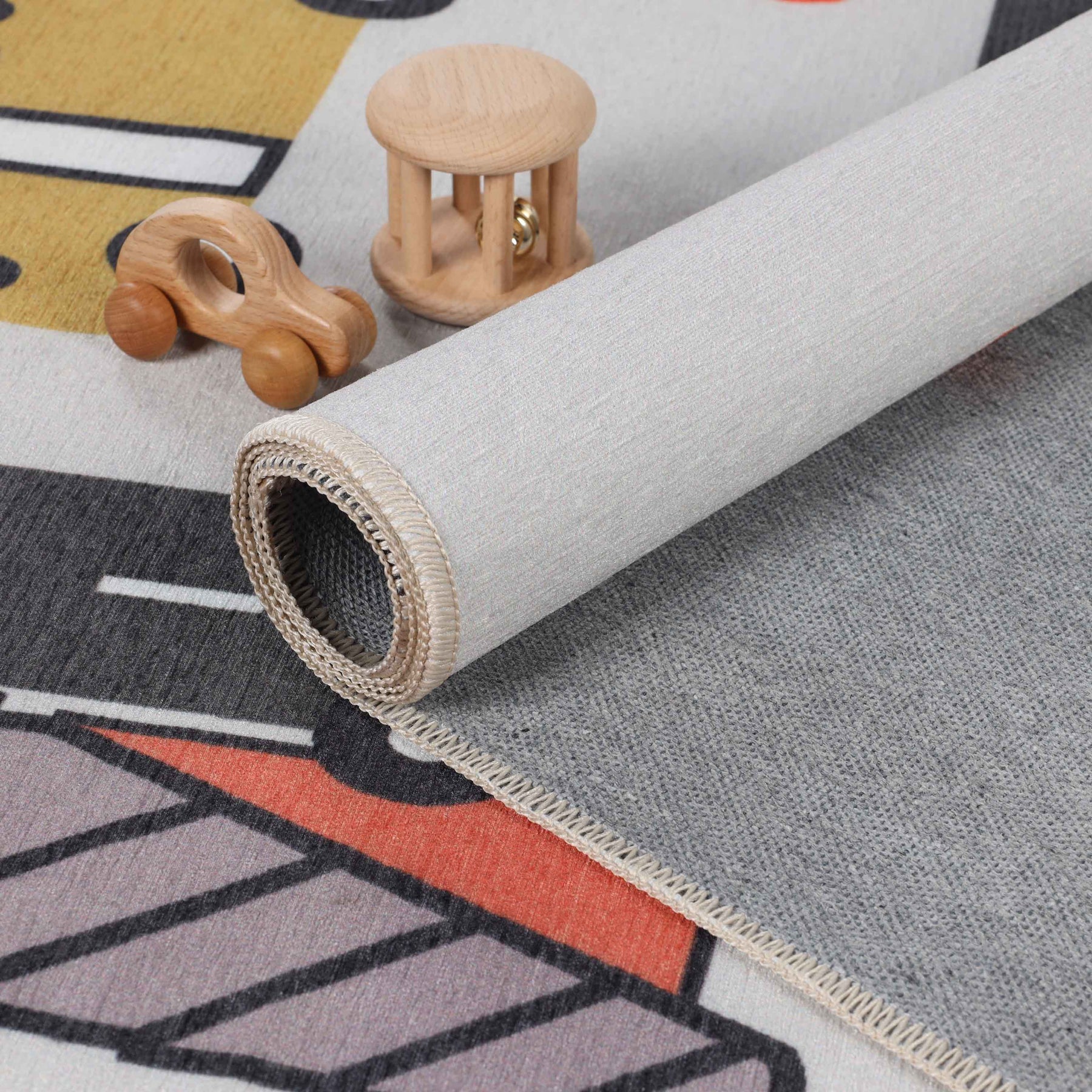 Construction Zone Non-Slip Kids Playroom Washable Indoor Area Rug