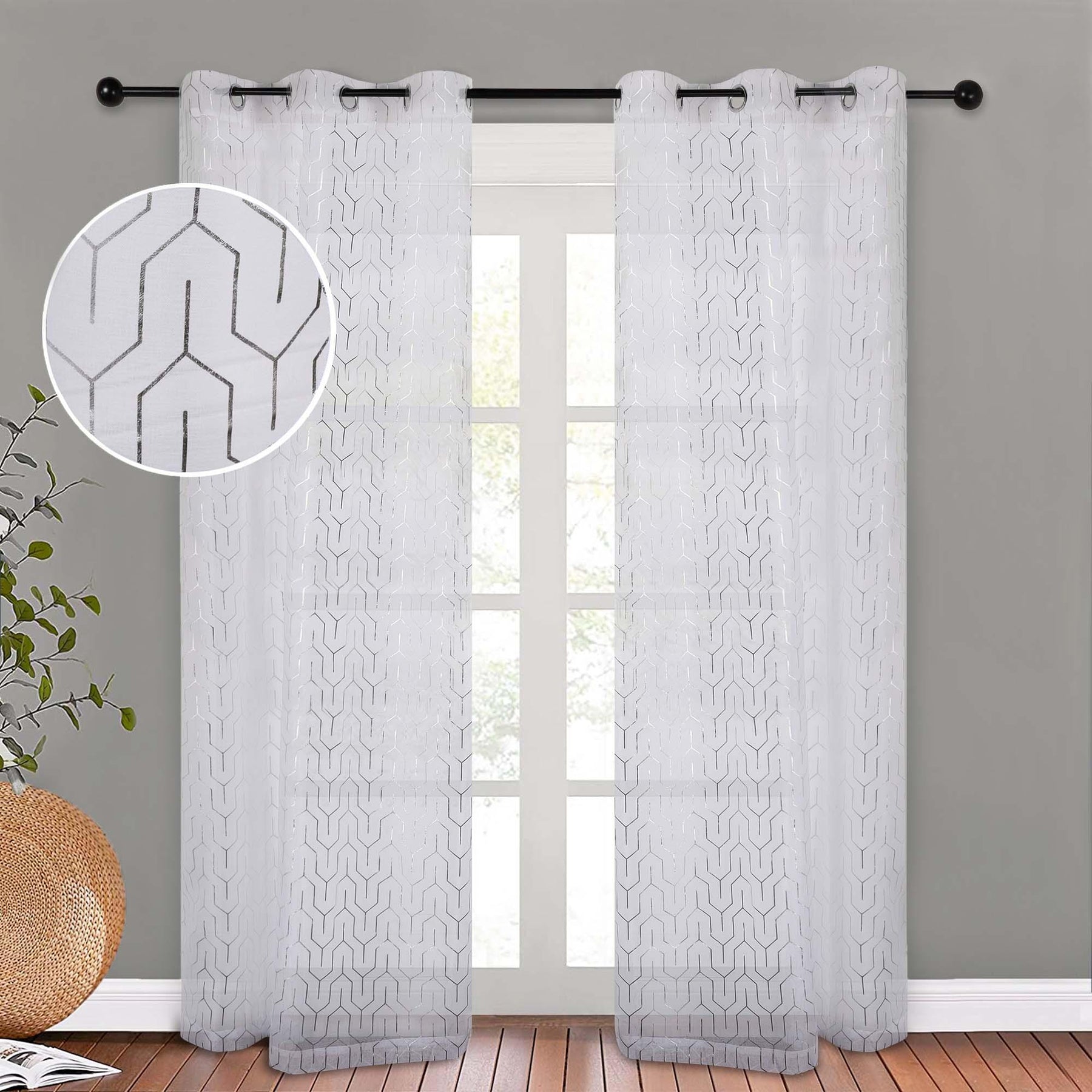 Cormac Printed Geometric Trellis Sheer Curtain Set of 2 Panels