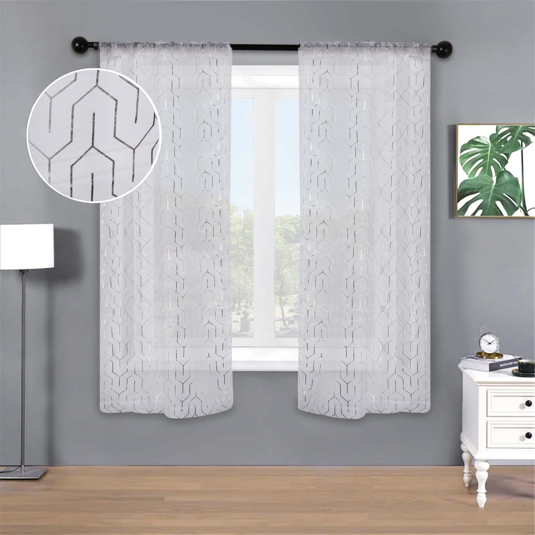 Cormac Printed Geometric Trellis Sheer Curtain Set of 2 Panels
