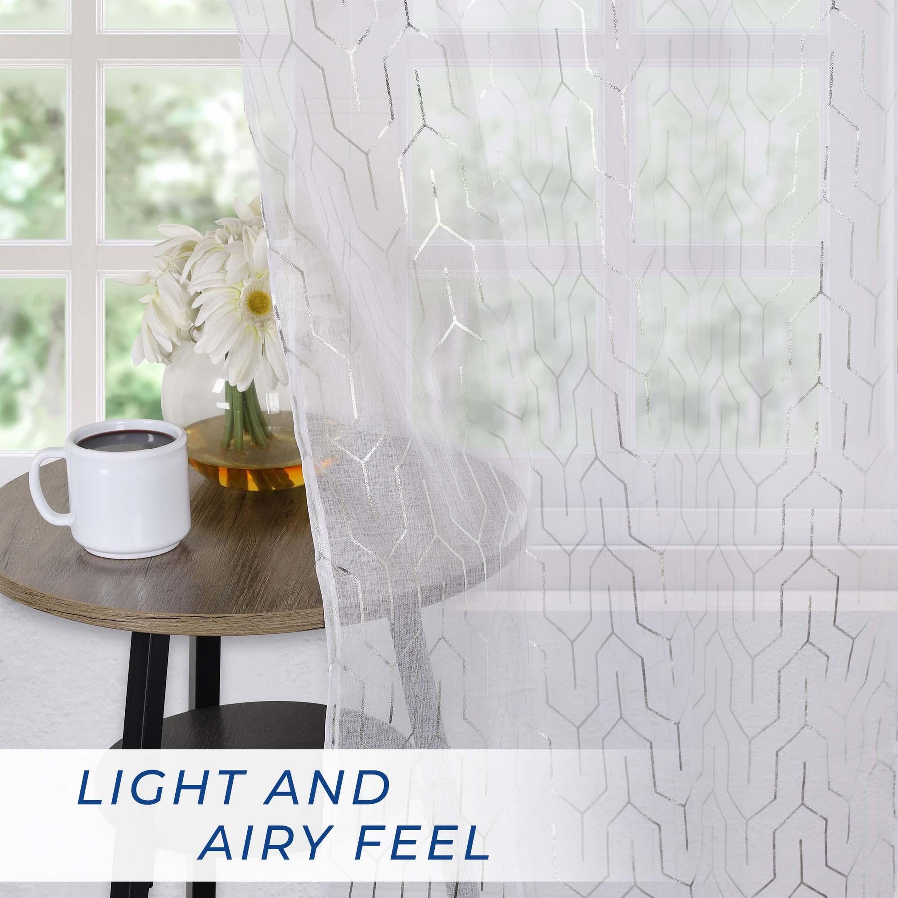 Cormac Printed Geometric Trellis Sheer Curtain Set of 2 Panels