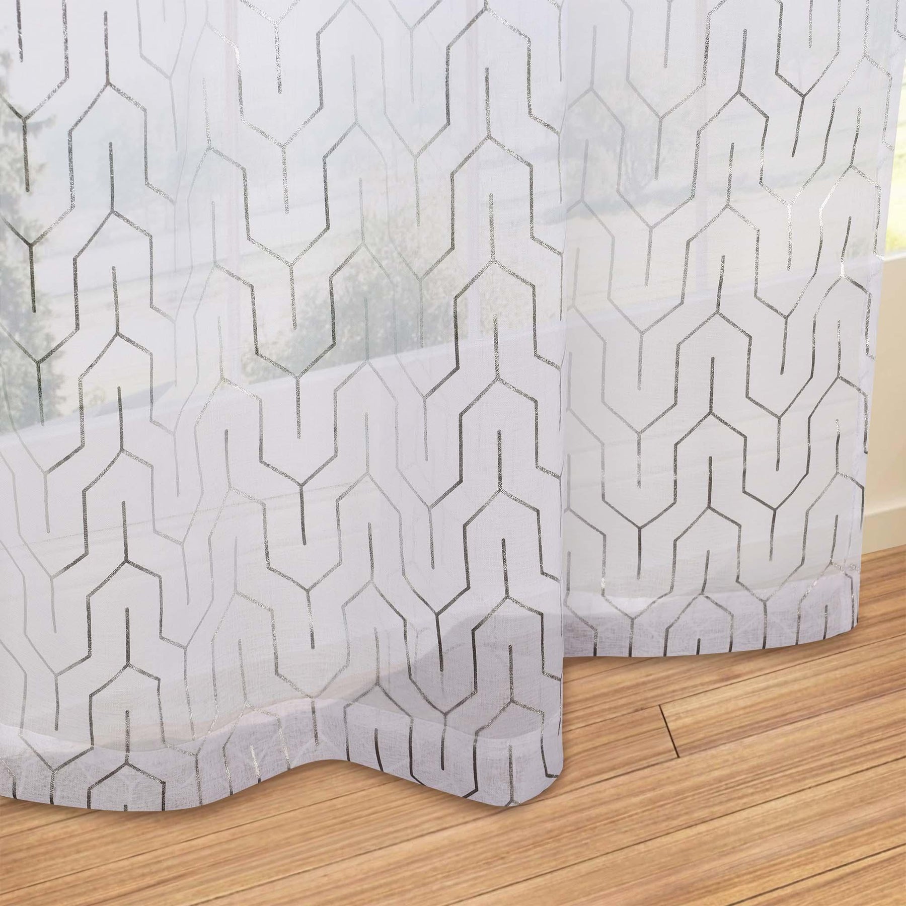 Cormac Printed Geometric Trellis Sheer Curtain Set of 2 Panels