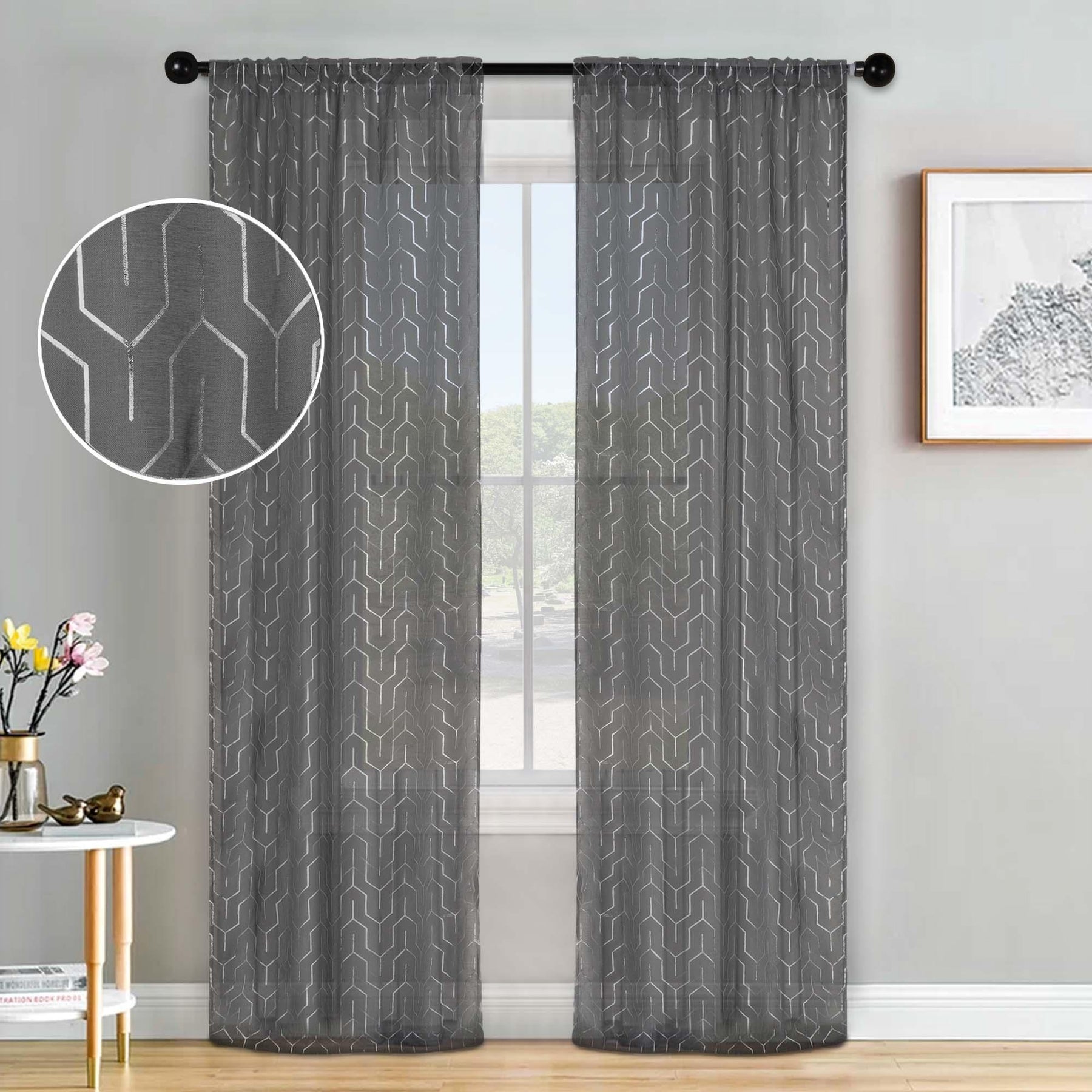 Cormac Printed Geometric Trellis Sheer Curtain Set of 2 Panels