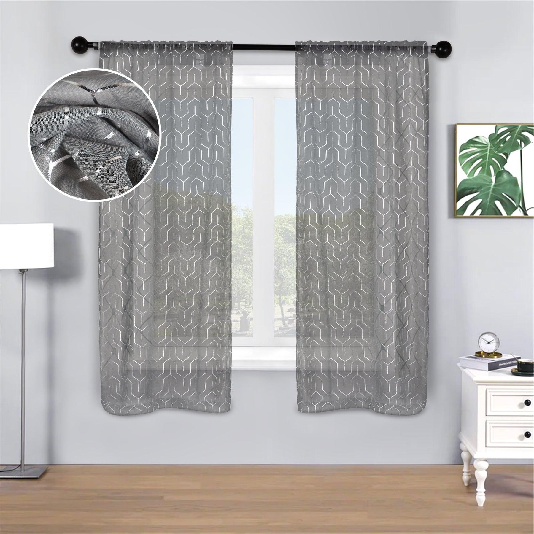 Cormac Printed Geometric Trellis Sheer Curtain Set of 2 Panels