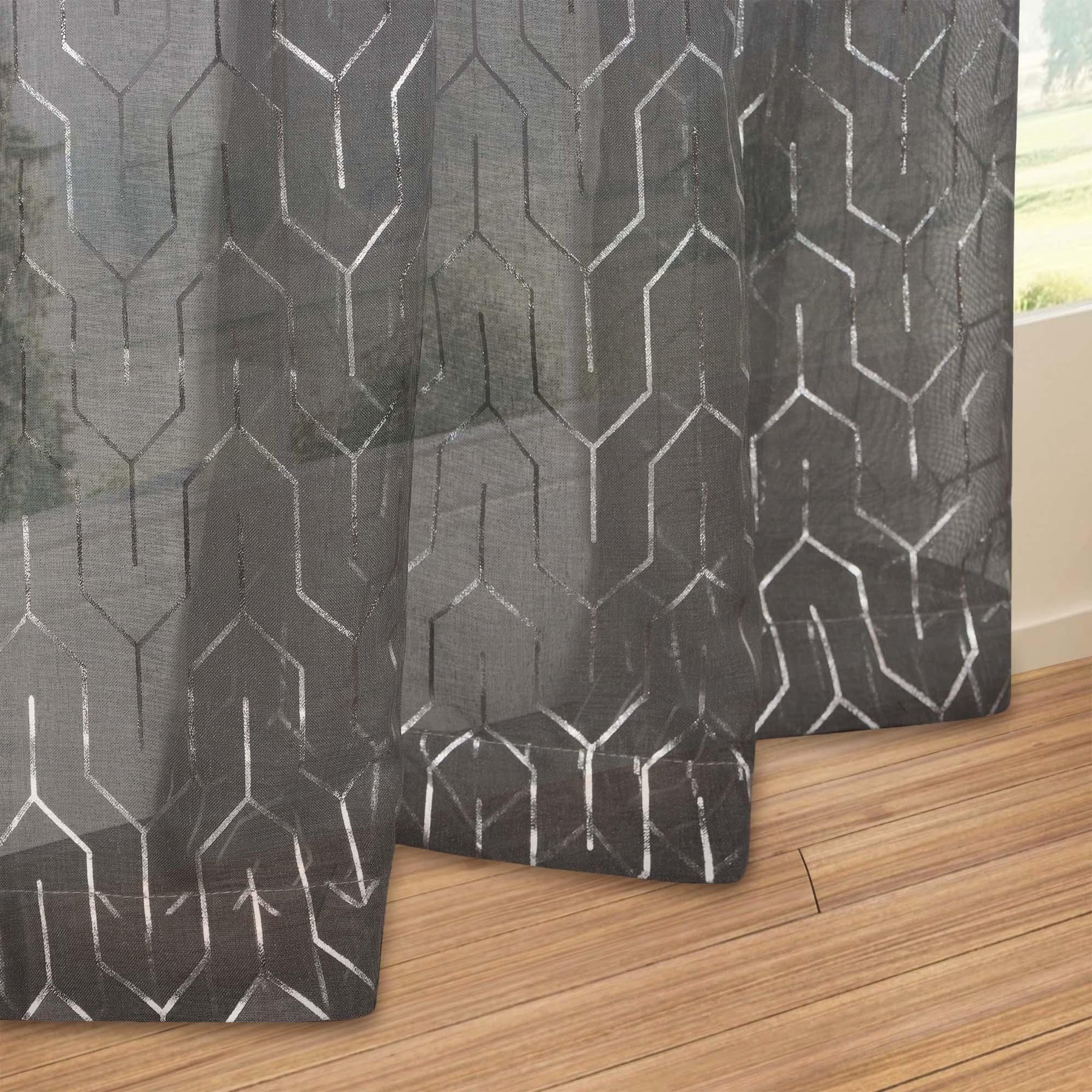 Cormac Printed Geometric Trellis Sheer Curtain Set of 2 Panels