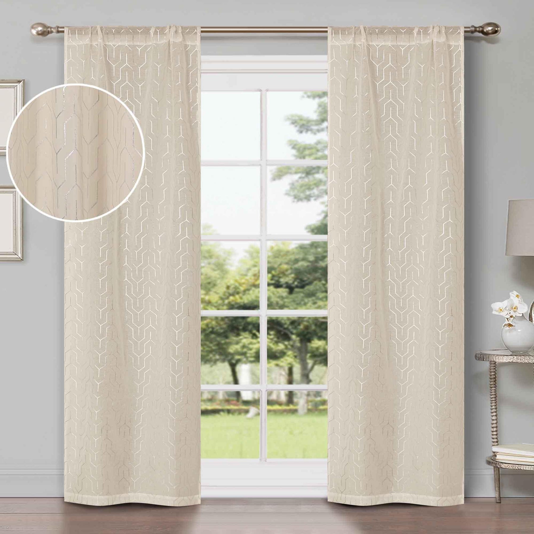 Cormac Printed Geometric Trellis Sheer Curtain Set of 2 Panels