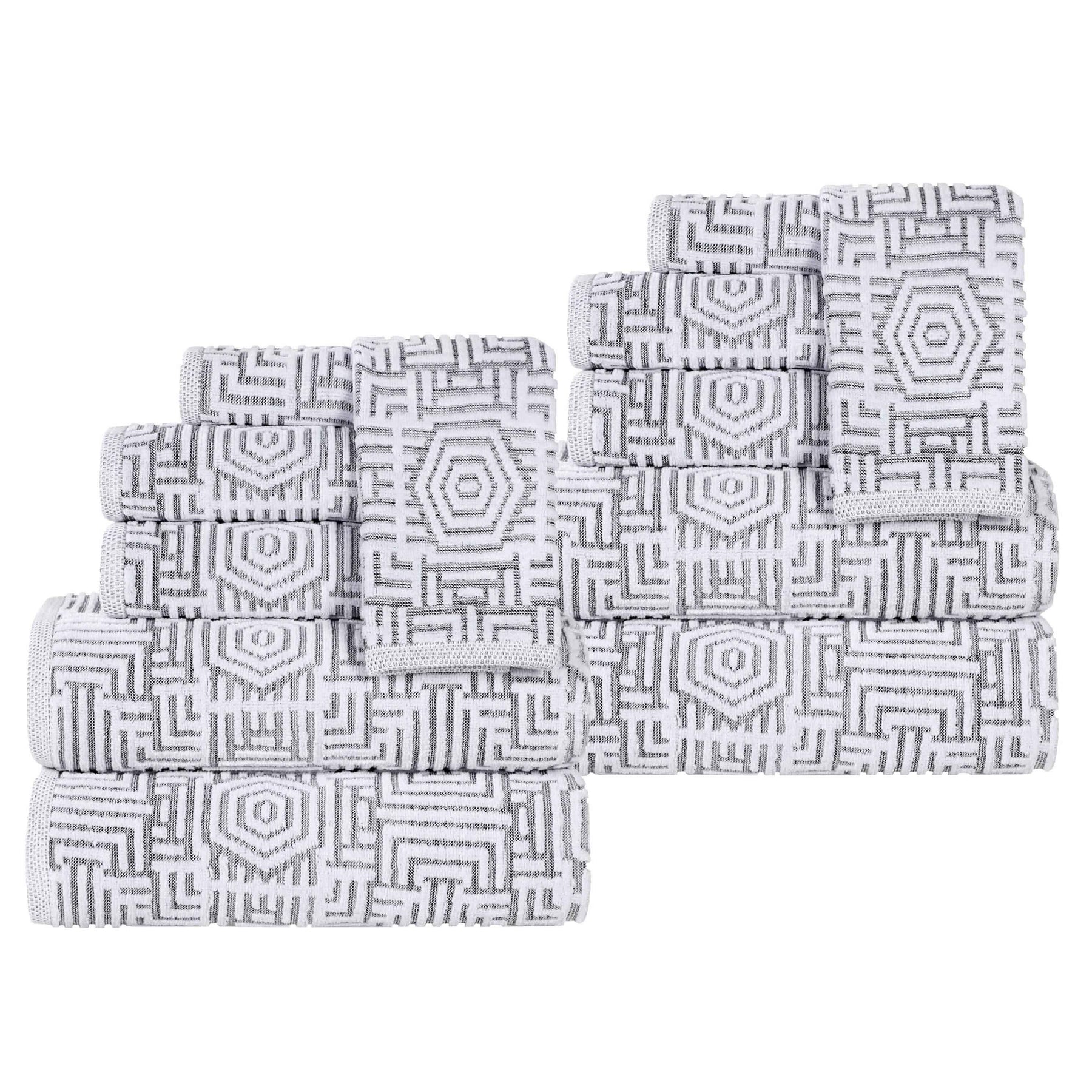 Cotton Modern Geometric Jacquard Plush Absorbent 12 Piece Towel Set
