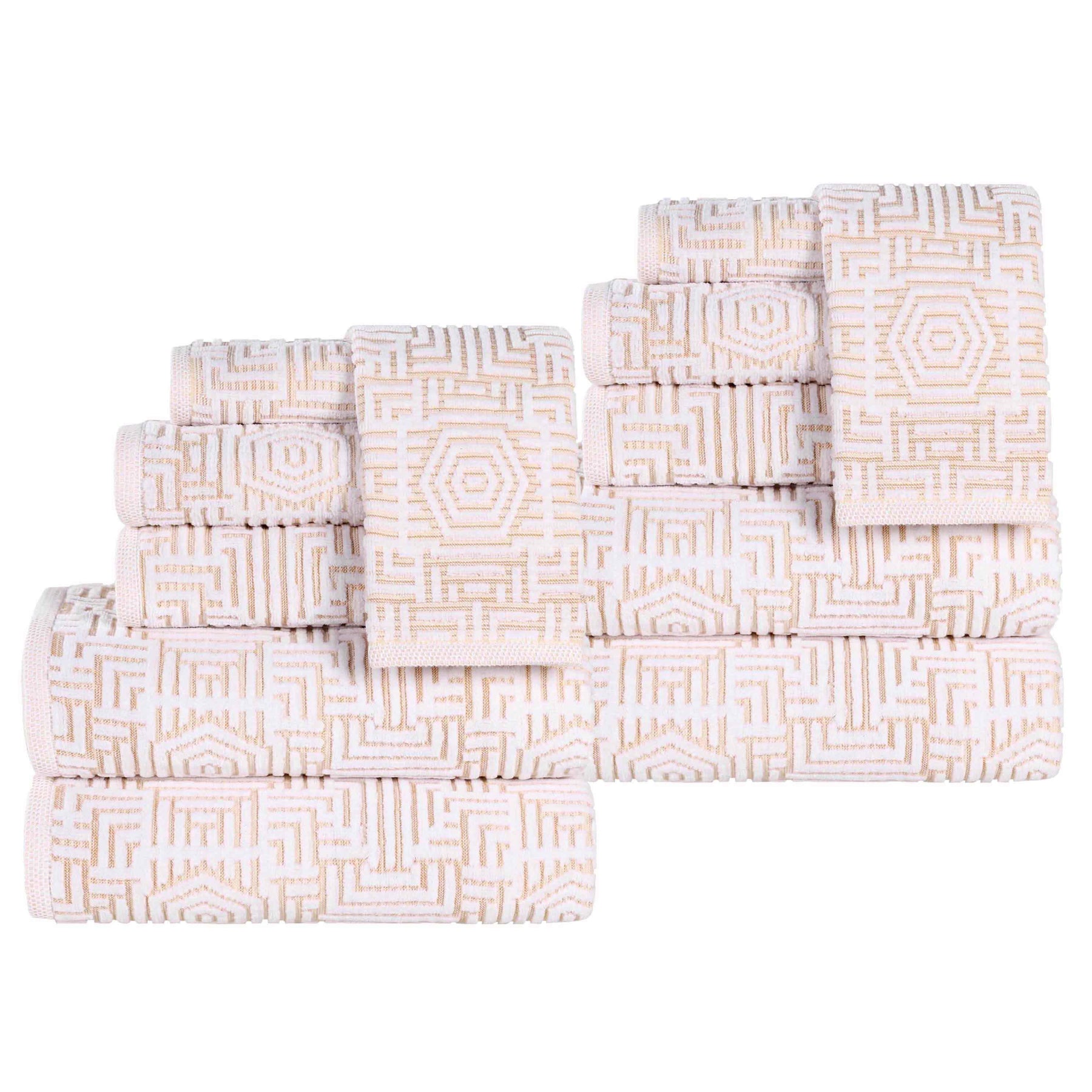 Cotton Modern Geometric Jacquard Plush Absorbent 12 Piece Towel Set