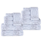 Cotton Modern Geometric Jacquard Plush Absorbent 12 Piece Towel Set
