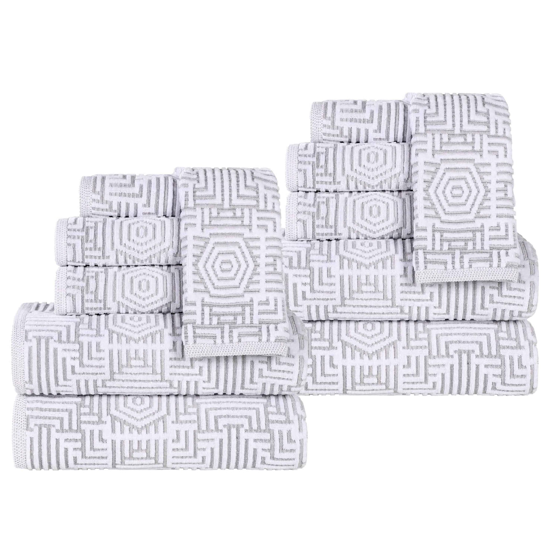 Cotton Modern Geometric Jacquard Plush Absorbent 12 Piece Towel Set