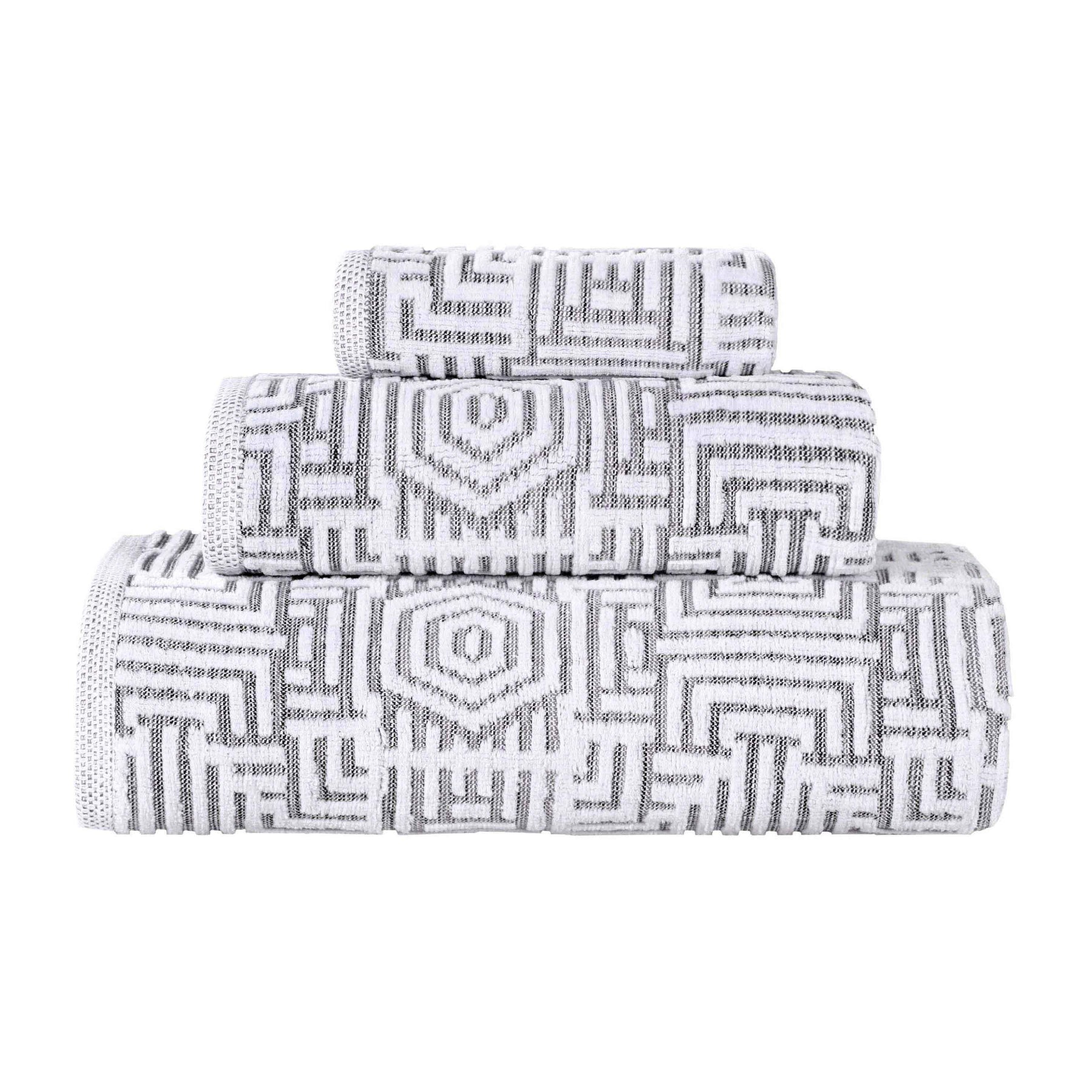 Cotton Modern Geometric Jacquard Plush Absorbent 3-Piece Towel Set